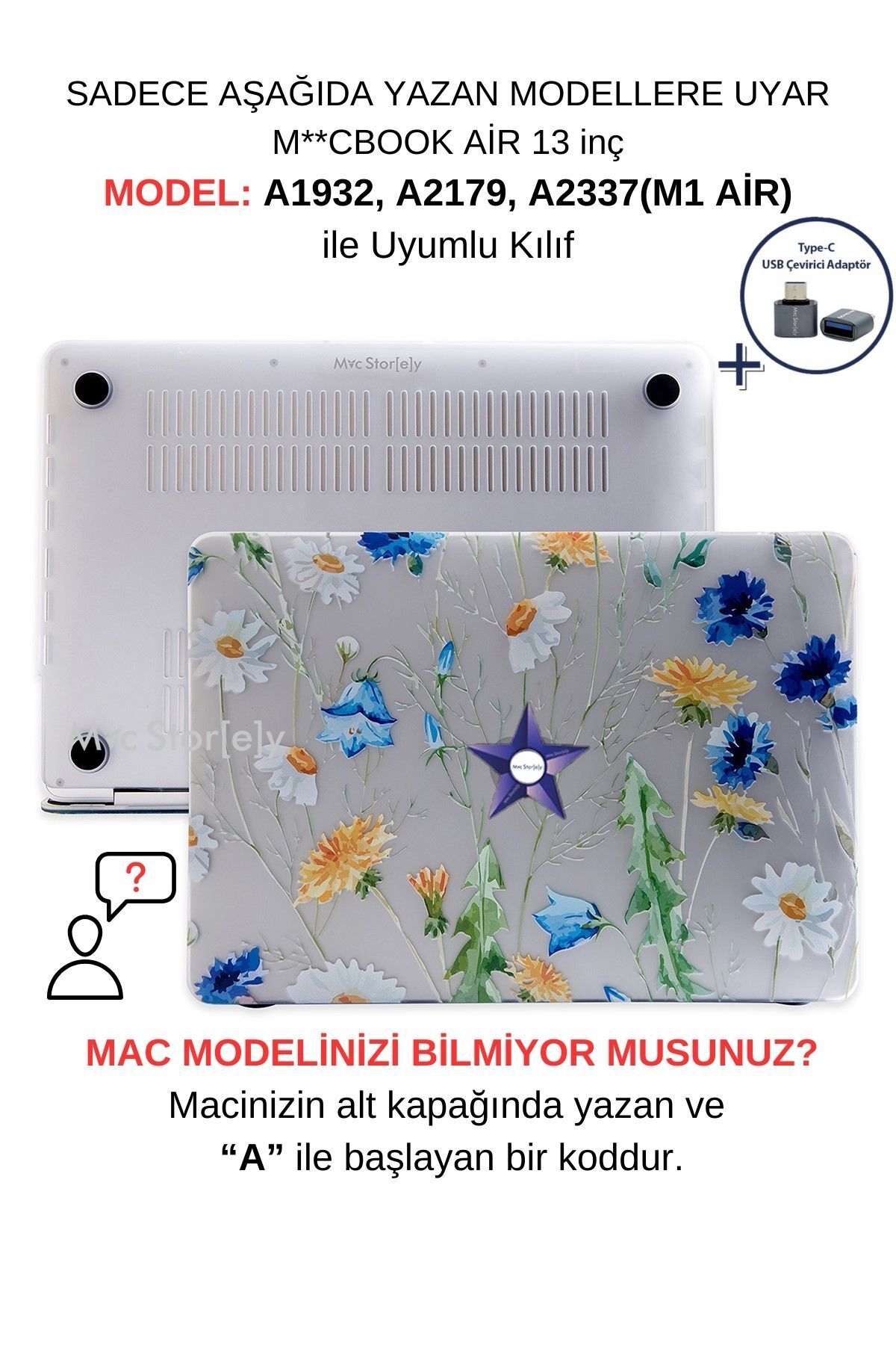 Mcstorey Macbook Air M1 Kılıf 13inç A1932 A2179 A2337 Ile Uyumlu Flower01nl