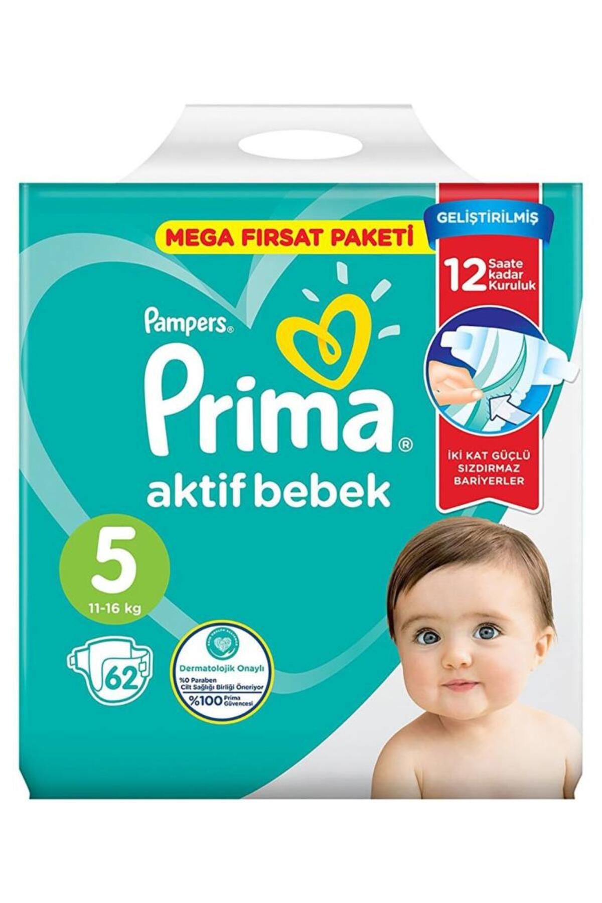 Prima Bebek Bezi Aktif Bebek Mega Fırsat Paketi 5 Beden 62 Adet