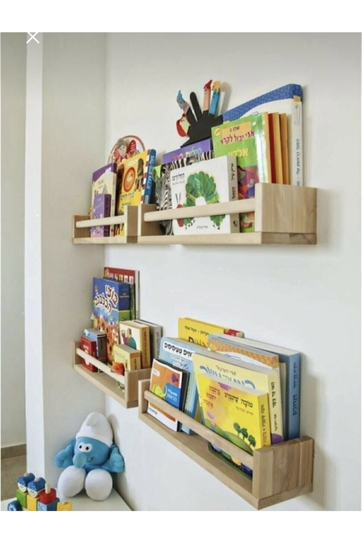 SRKYHOME CONSEPT Lngroup Montessori Çocuk Odası Duvar Rafı Ahşap Kitaplık Raf 4 Adet