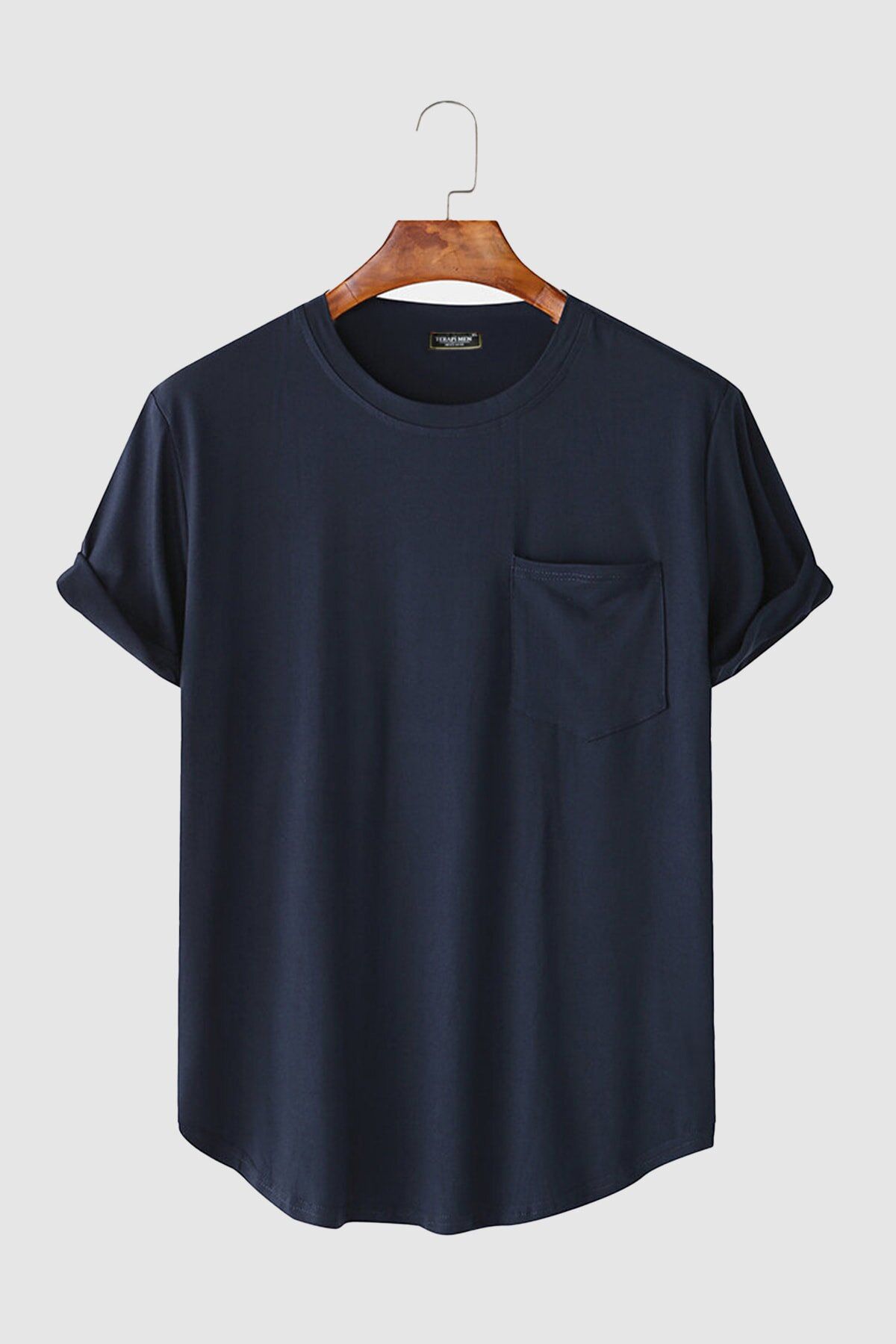 VEAVEN Erkek Yuvarlak Yaka Oval Kesim Cepli Basic T-shirt Stk306-0000001-1-4 Lacivert