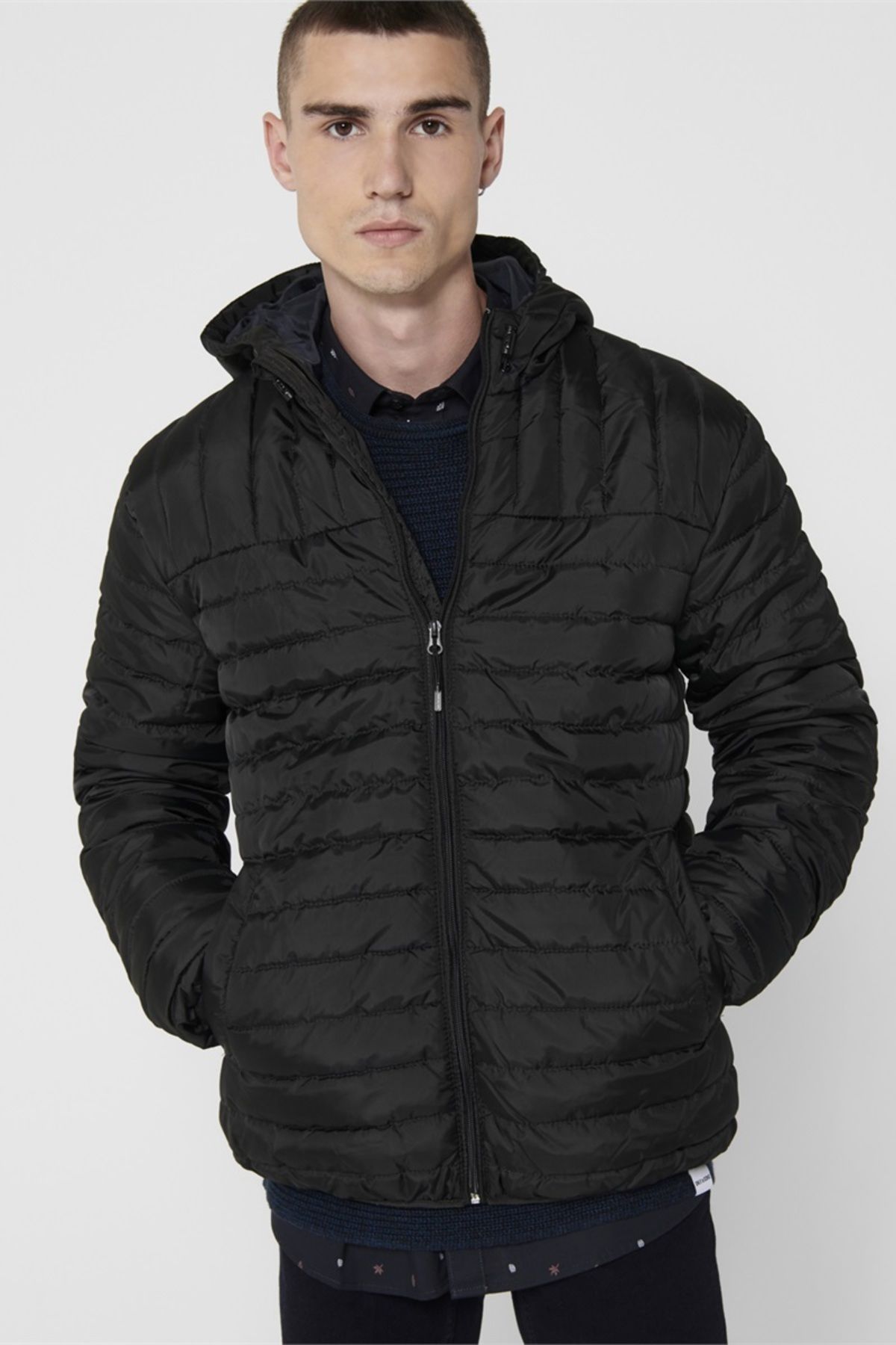 Only & Sons Erkek Siyah Paul Quilted Hood Mont 22015121-blk