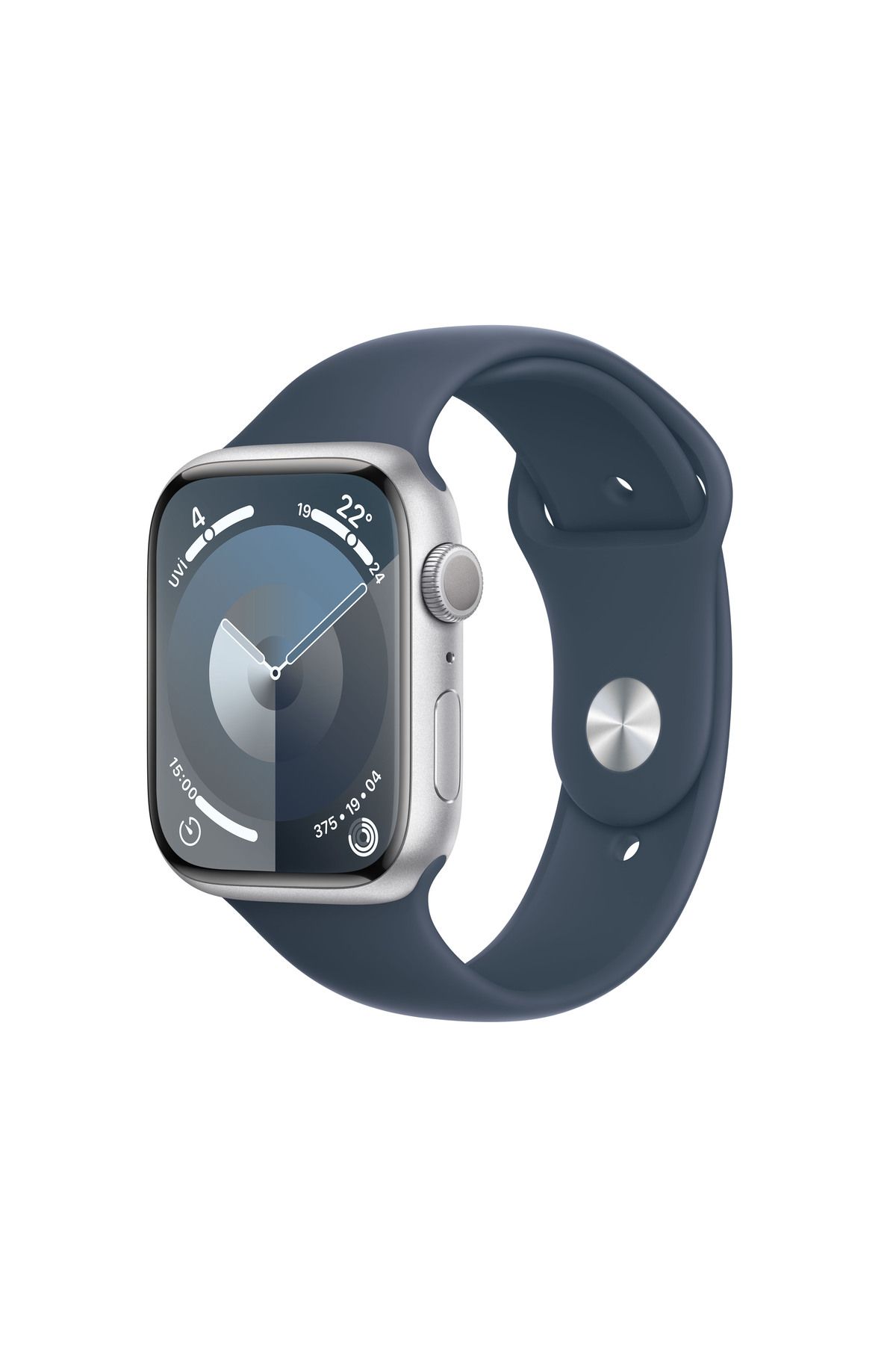 Apple Watch Series 9 GPS 45mm Gümüş Alüminyum Kasa ve Fırtına Mavisi Spor Kordon - M/L