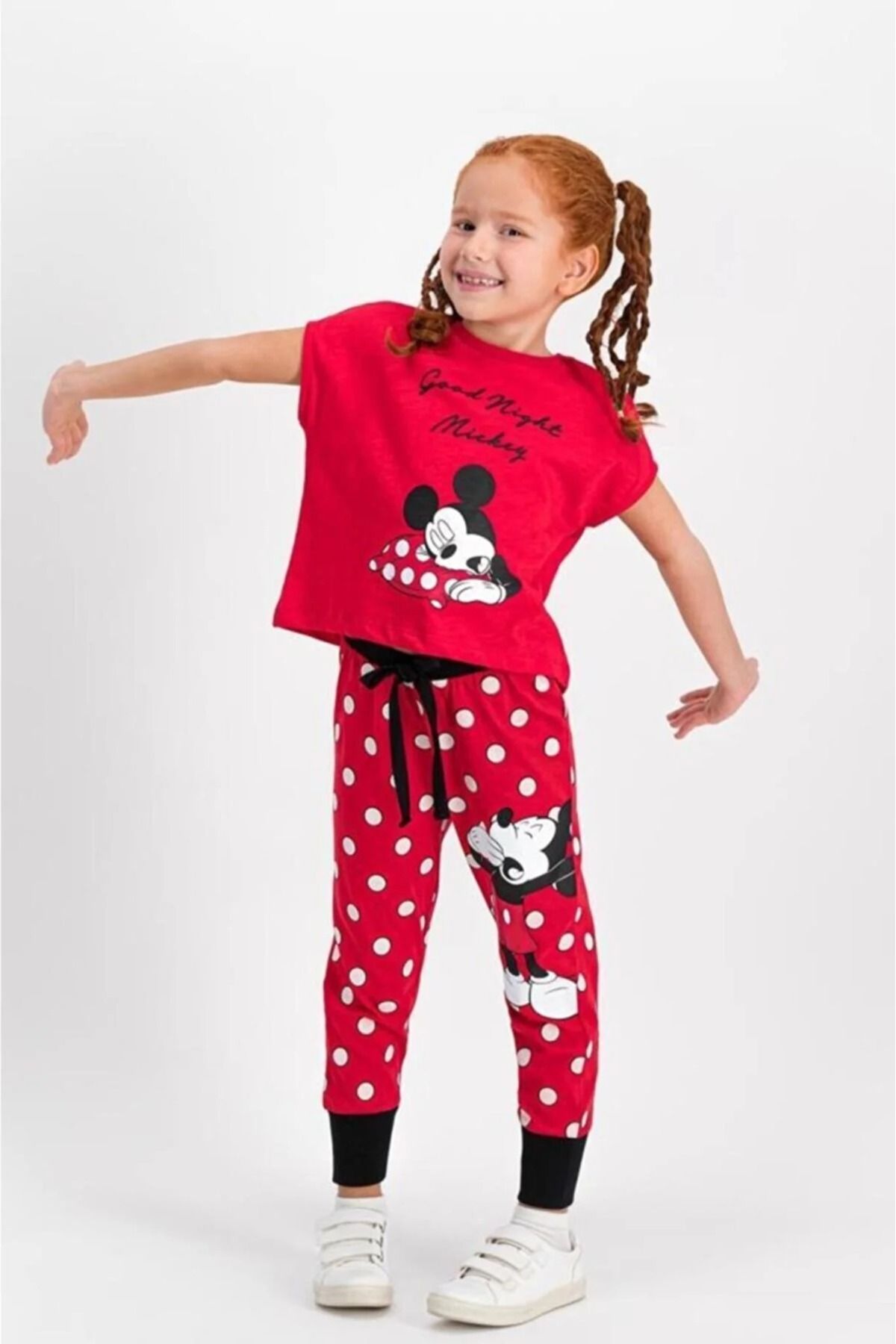 Mickey & Minnie Mouse Mickey Mouse Lisanslı Kırmızı Kız Çocuk Pijama Takımı D4305-c