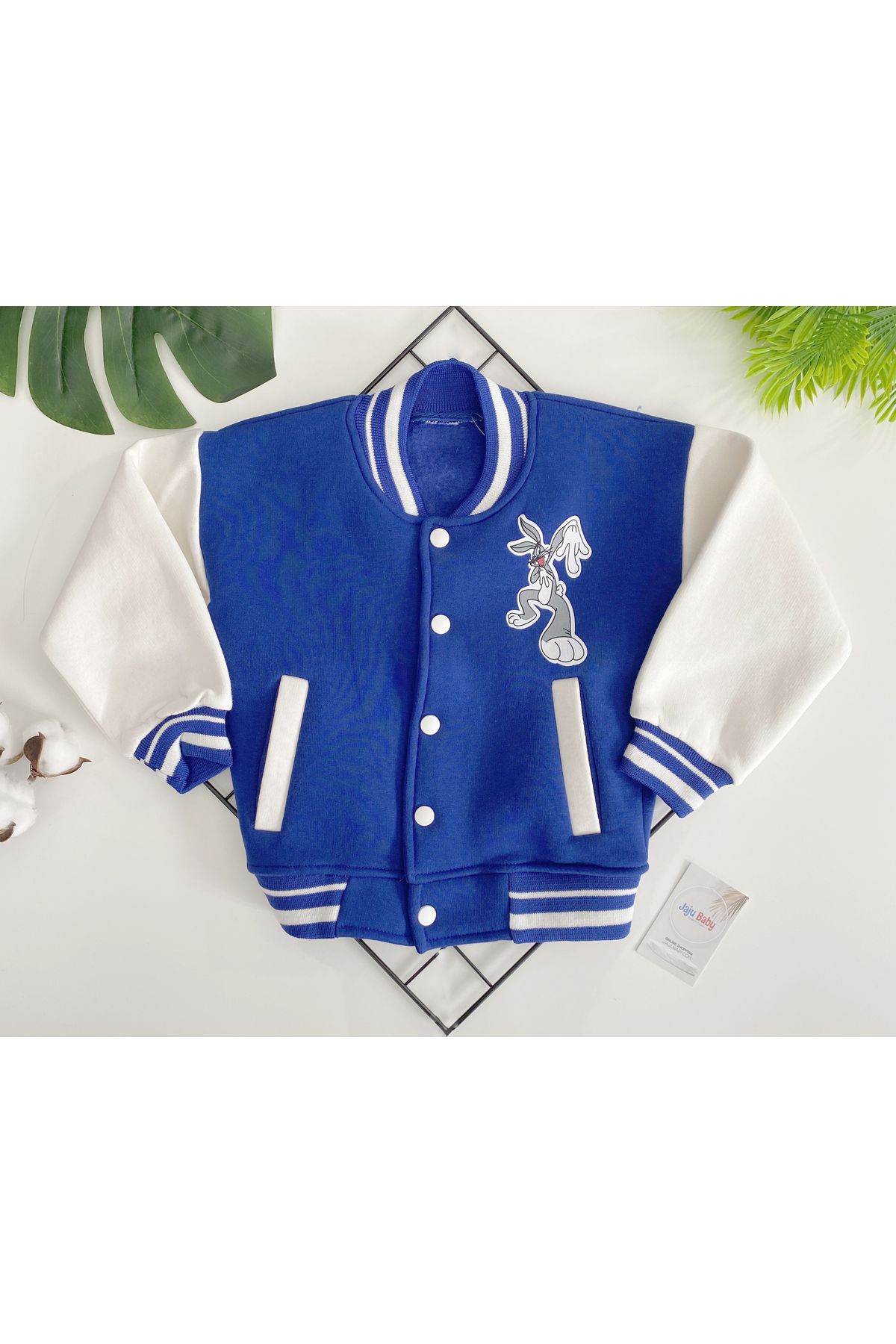Jaju Baby Unisex Çocuk Mavi Bugs Bunny Figürlü Kolej Ceket