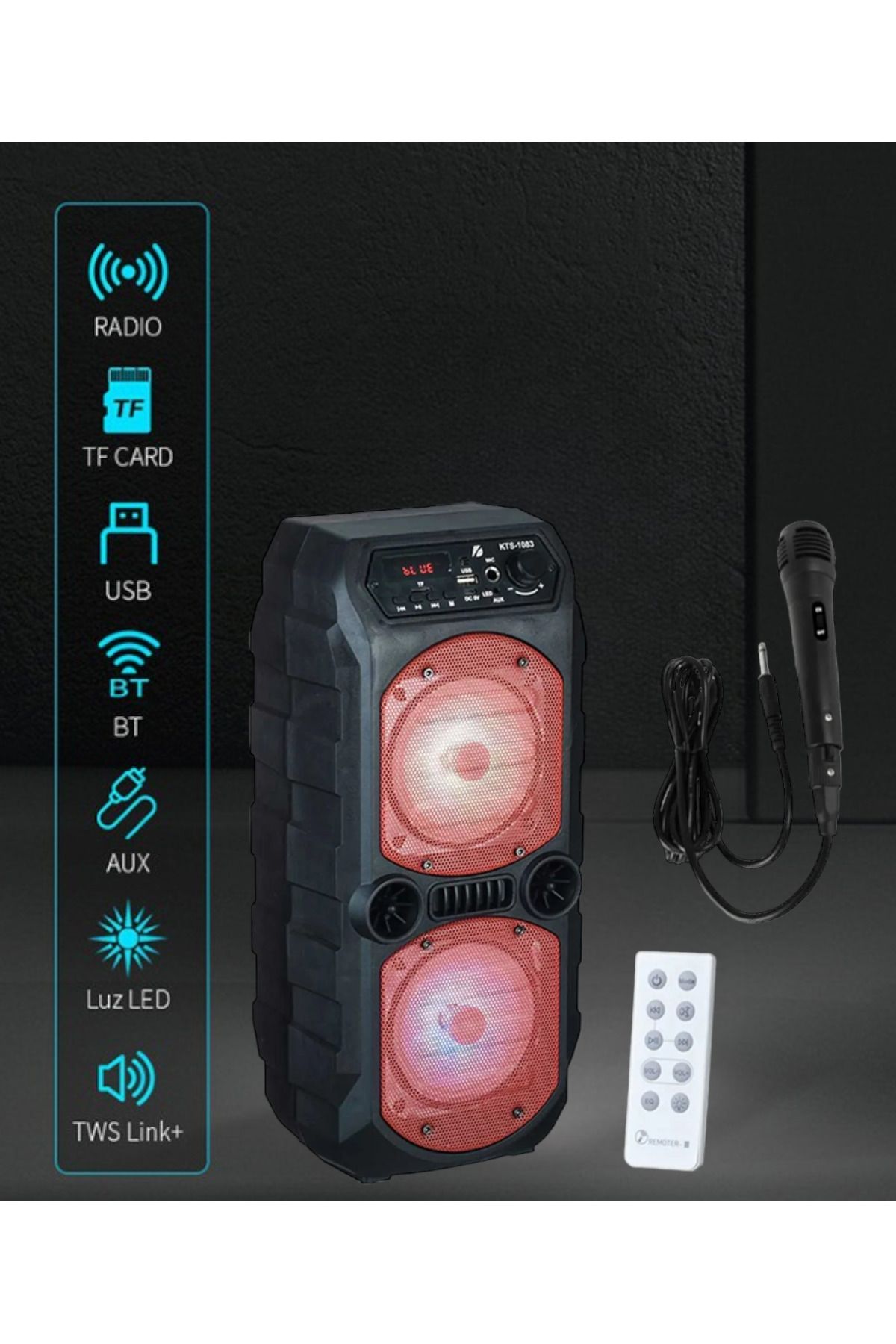 Polygold Outdoor Parti Hoparlörü Bluetooth Hoparlör 4 Inç × 2 Kablosuz Speaker-mikrofonlu Set-kts 1083