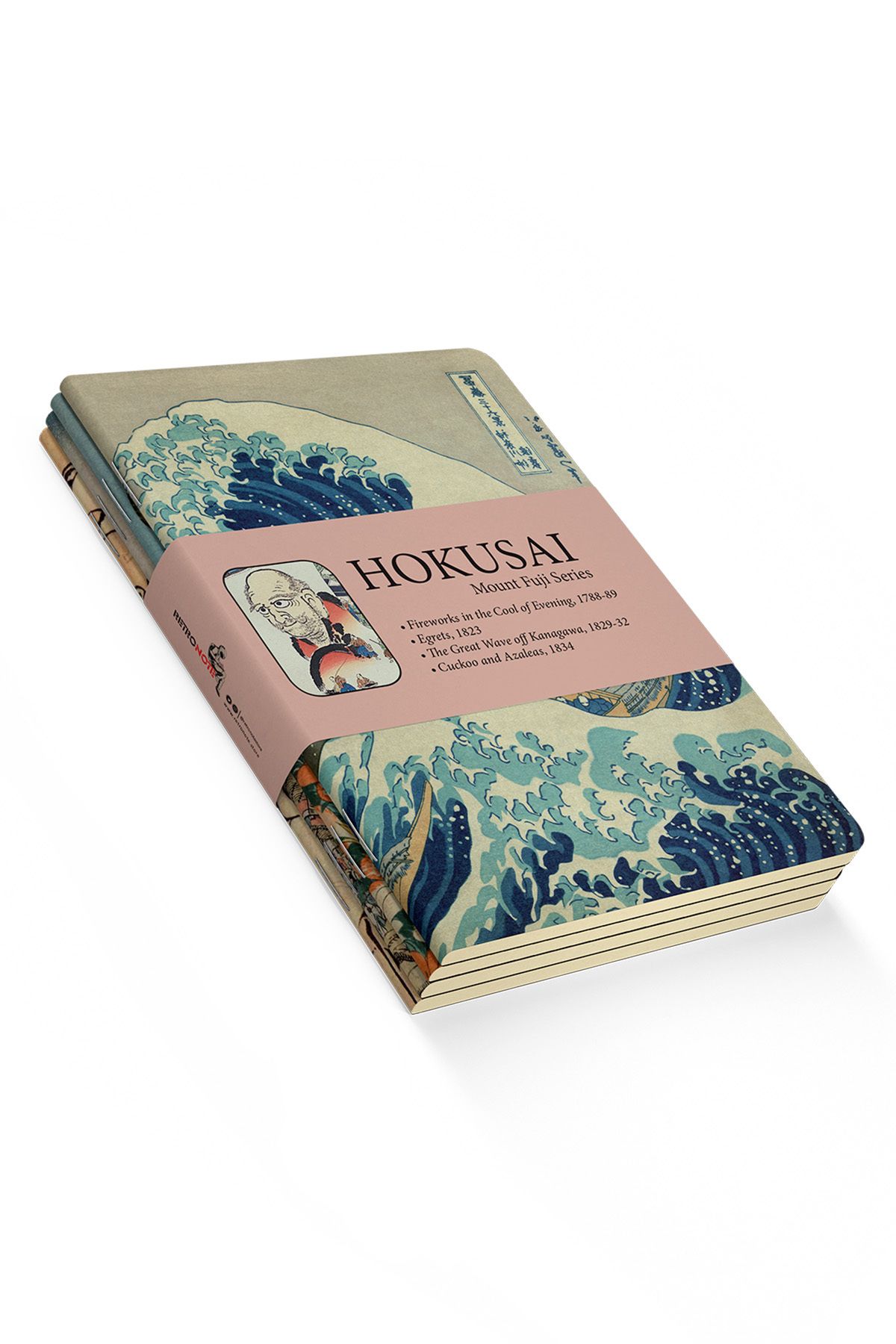 retronote Hokusai 4'lü Defter Seti 1 - Mount Fuji Series I - Çizgisiz - 64 Sayfa - 14x21cm