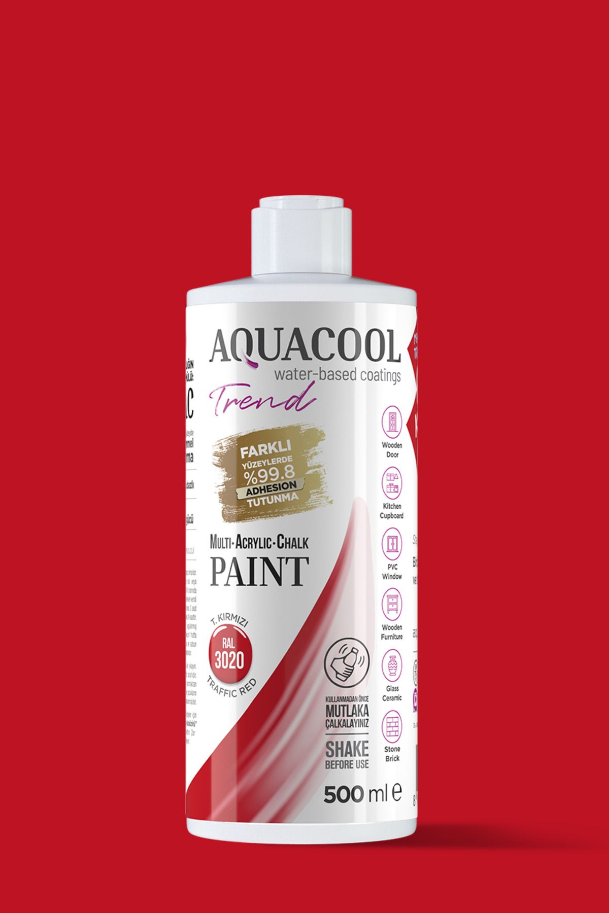 Aquacool Trend Su Bazlı Hibrit Dönüşüm Boyası Ral 3020 T. Kırmızı 500ml