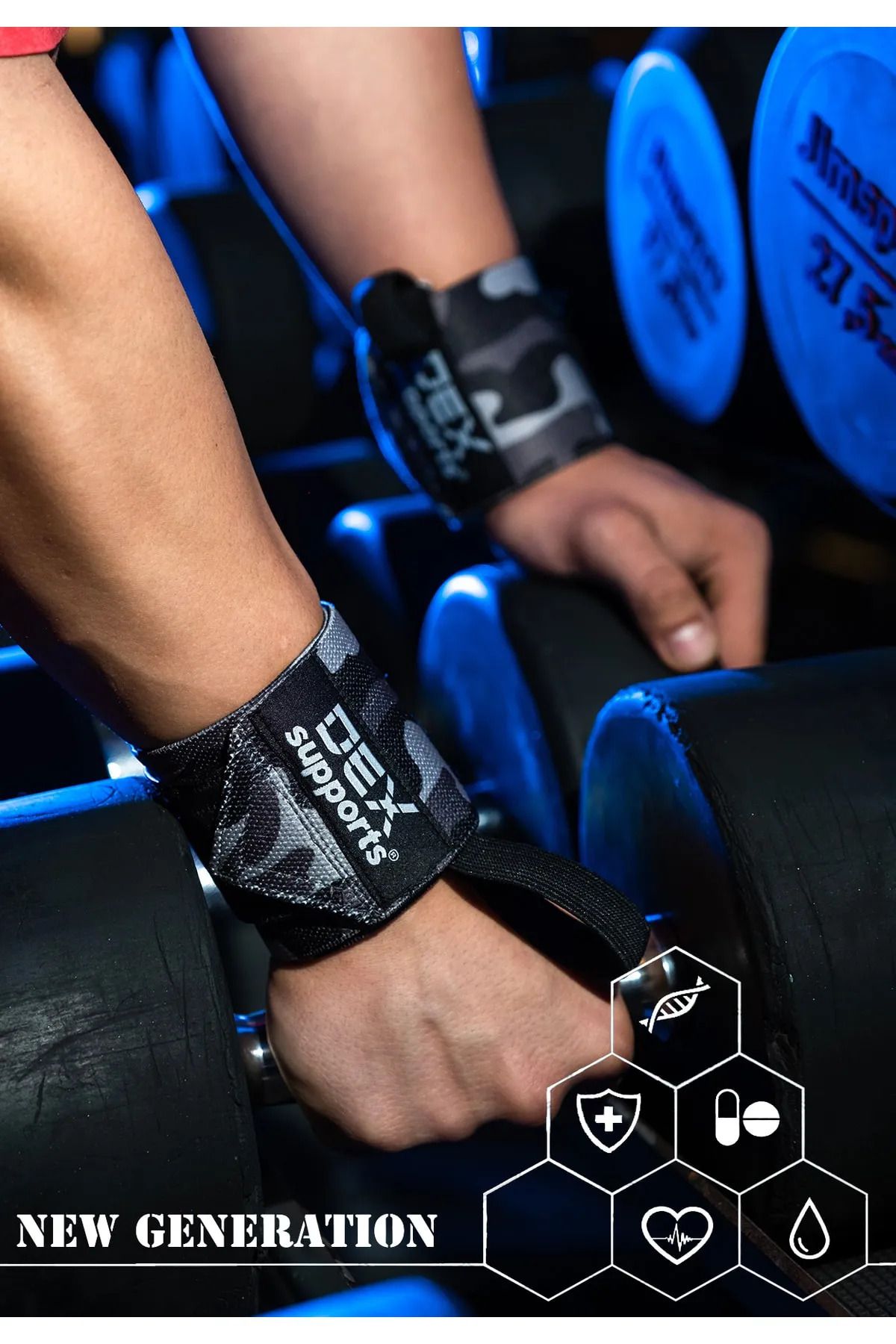 Dex Supports Lasting Energy Fitness Bilekliği-Fitness Ağırlık Crossfit Bilekliği ( Wrist Wraps Dark Tone Kamuflaj ) 2'li Paket