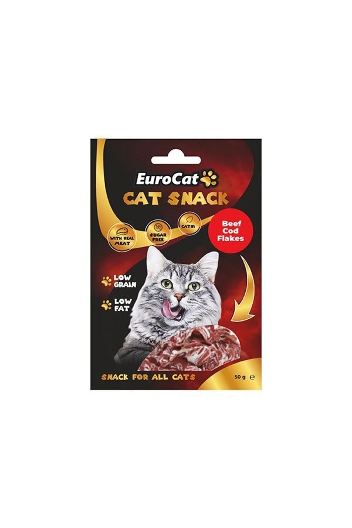 Eurocat Cat Snack Düşük Tahıllı Dana Etli Ve Morina Balıklı Catnipli Kedi Ödül Maması 50 gr