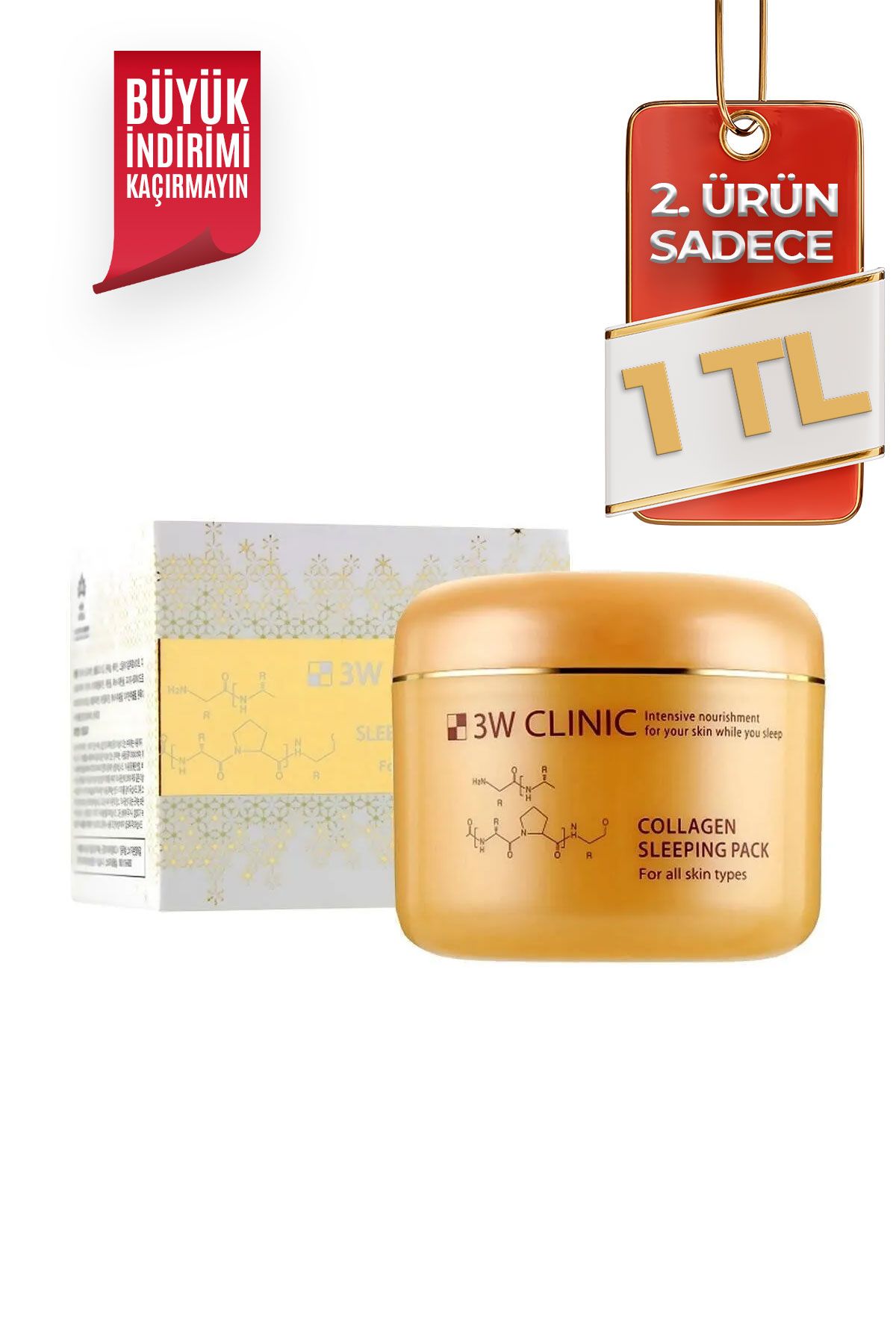 3W CLINIC Collagen Ve Saf Altın Özlü Onarıcı Nemlendirici Yenileyici Uyku Maskesi Krem 100 ml