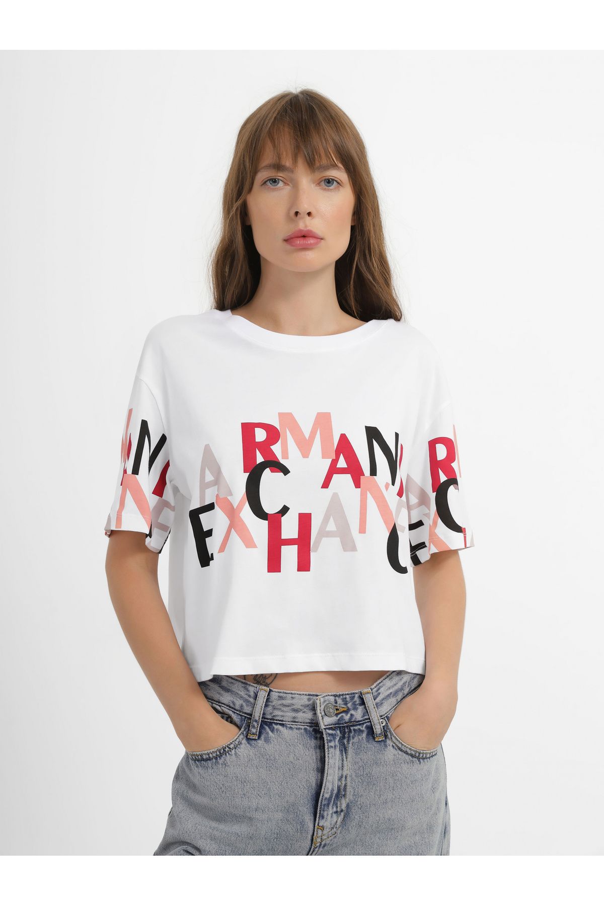 Armani Exchange Organik Pamuklu Kadın Beyaz T-shirt