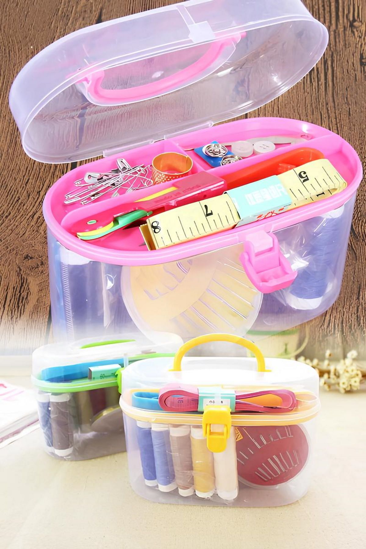 FırsatVar Mini Dikiş Seti Kutusu Takımı Iplik, Iğne, Düğme, Makas Ve Mezura Takımı Taşınabilir Çantalı Plastik