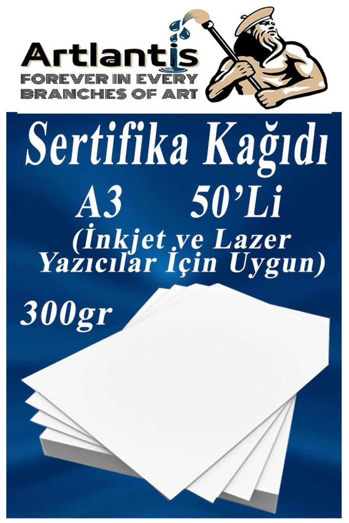 Artlantis A3 Sertifika Kağıdı Kalın 50 Adet Gramajlı Fotokopi Kağıdı 300 gr Tüm Yazıcılara Uyumlu 29.7x42 cm K