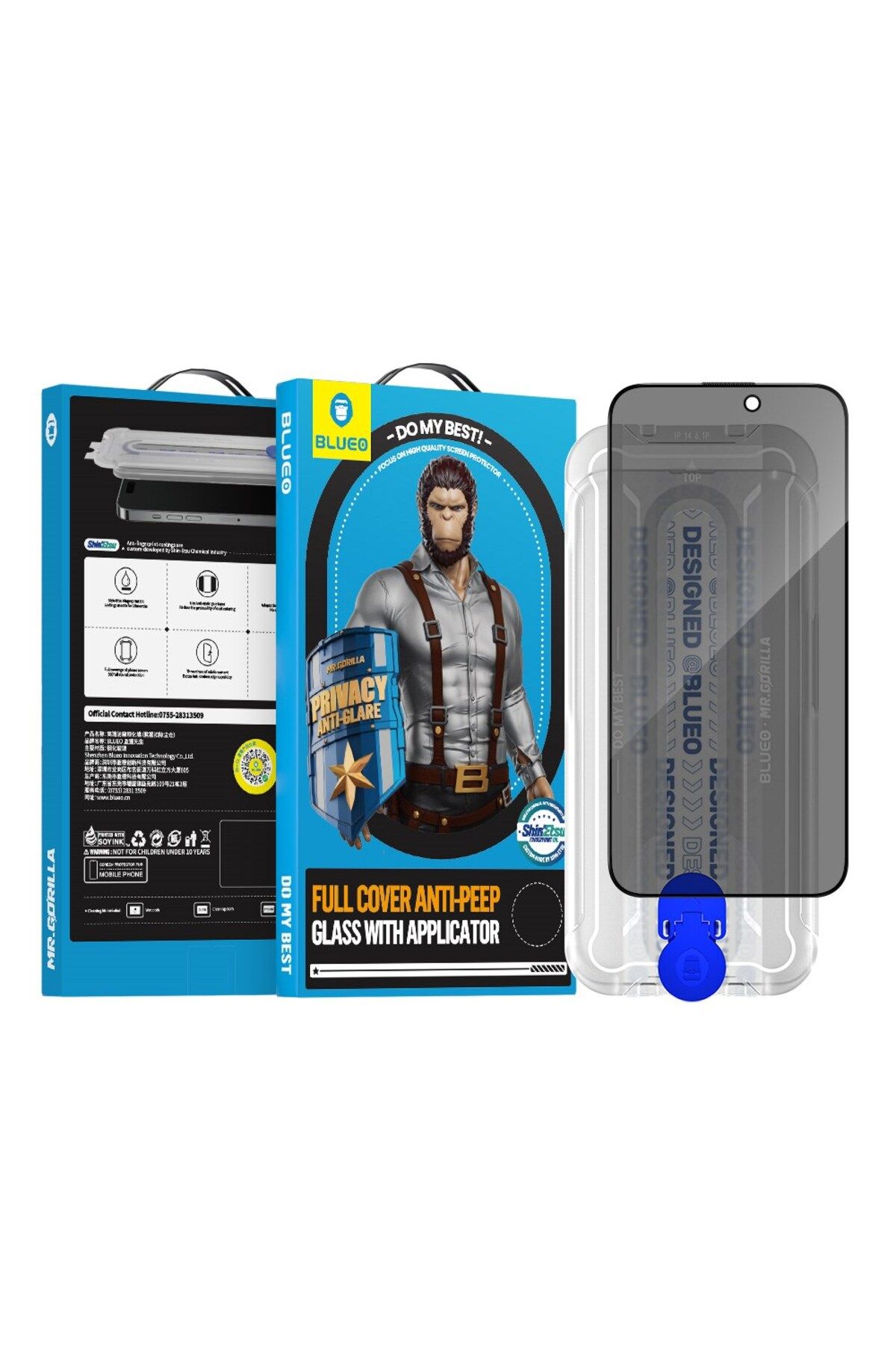 BLUEO Iphone 15 Pro Uyumlu Uygulama Aparatlı Kırılmaz Cam Privacy Hayalet Ekran Anti-peep Ekran Koruyucu