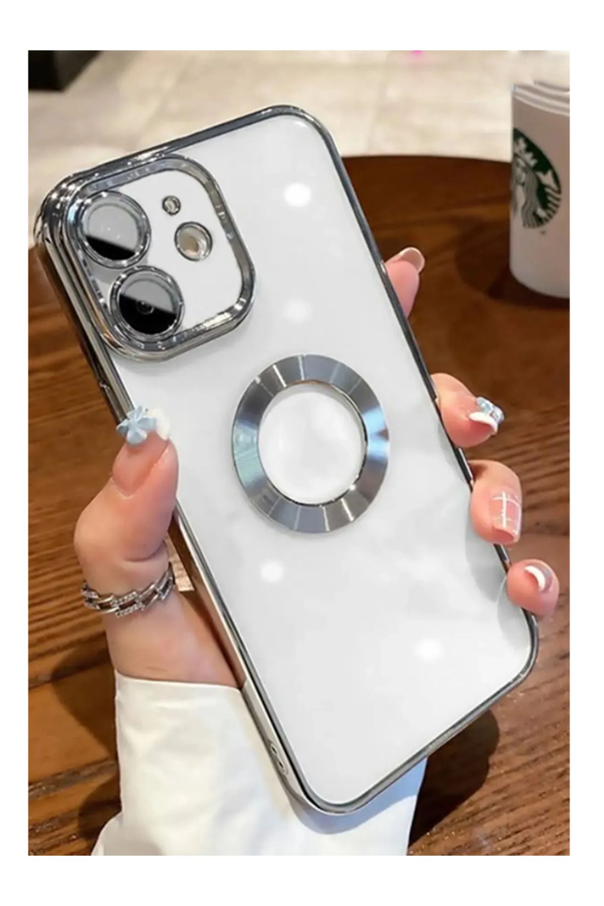 KVK PRİVACY Apple Iphone 12 Kılıf Luxury Logo Detaylı Kenarları Renkli Kamera Korumalı Kılıf Gümüş
