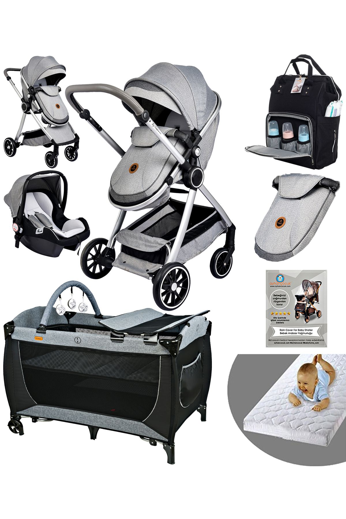 Baby Home 7 In 1 Yeni Doğan Set 990 Travel Sistem Bebek Arabası 560 Oyun Parkı Yatak Beşik