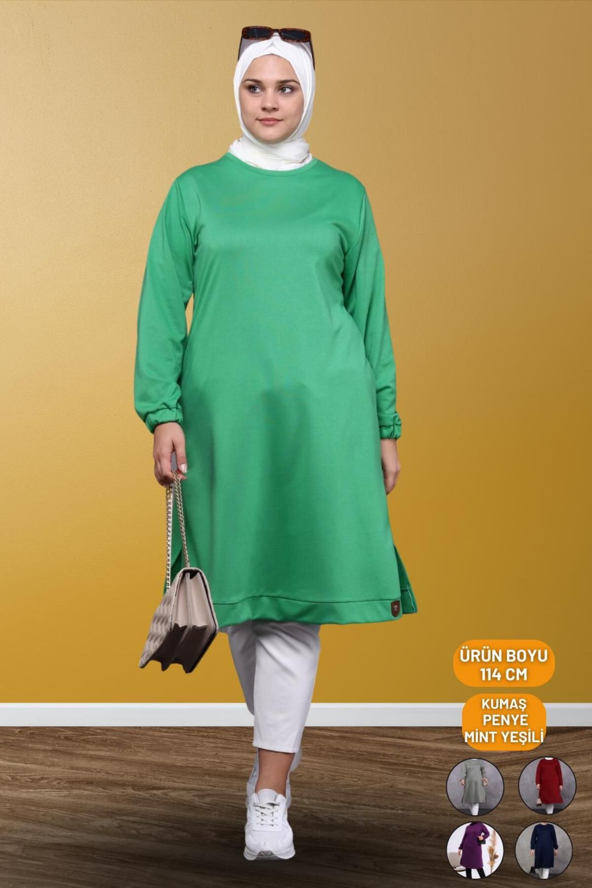Ferace Yeşil Buyuk Beden Giyim Tesettur Penye Uzun Anne Tunik Yüksek Kaliteli - Mevsimlik - Kislik