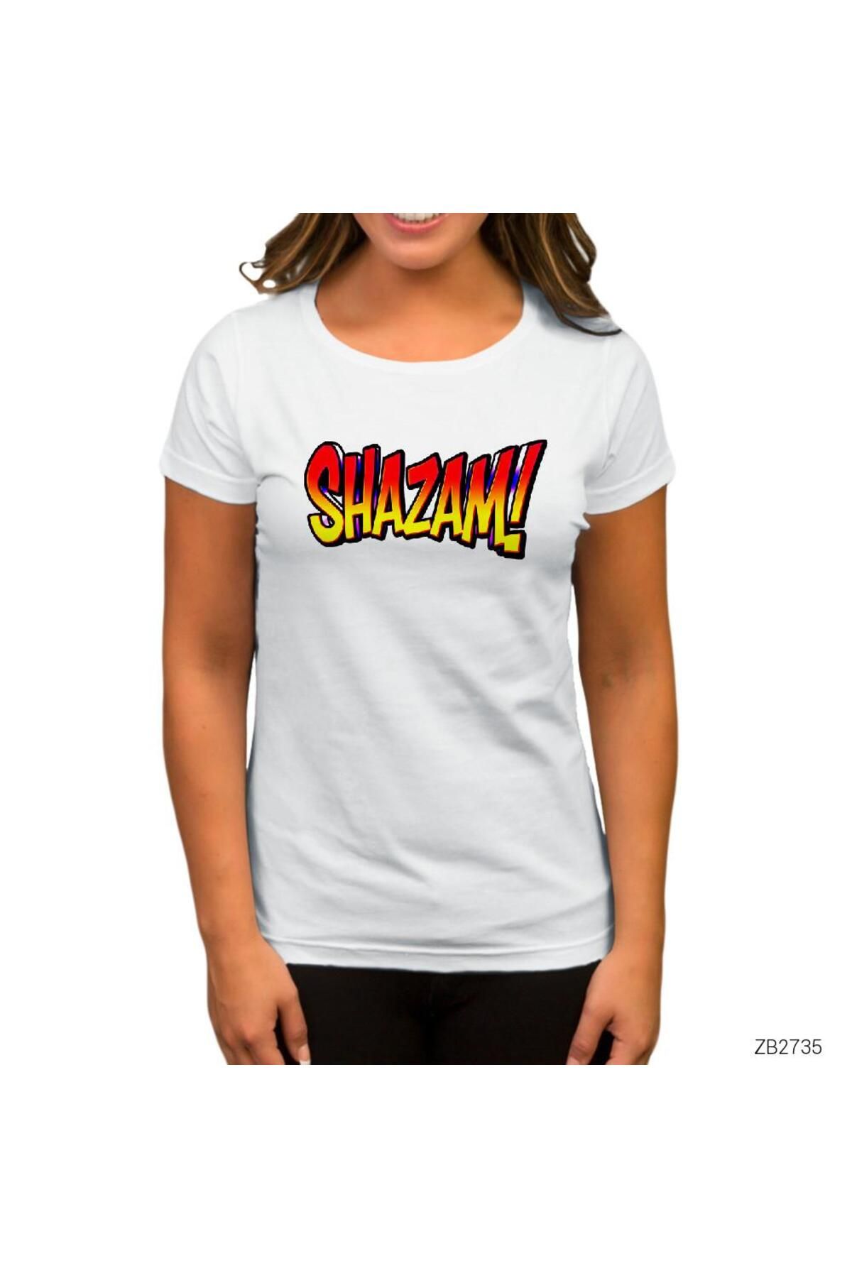 Genel Markalar Shazam Logo 2 Beyaz Kadın Tişört M Beden