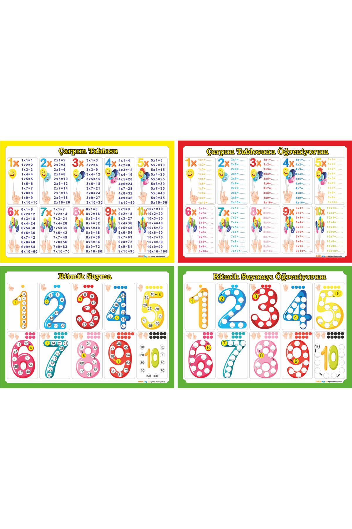 Okuling İlkokul Matematik - Türkçe Afiş + Oyun + Çarpım Tablosu Kart Seti