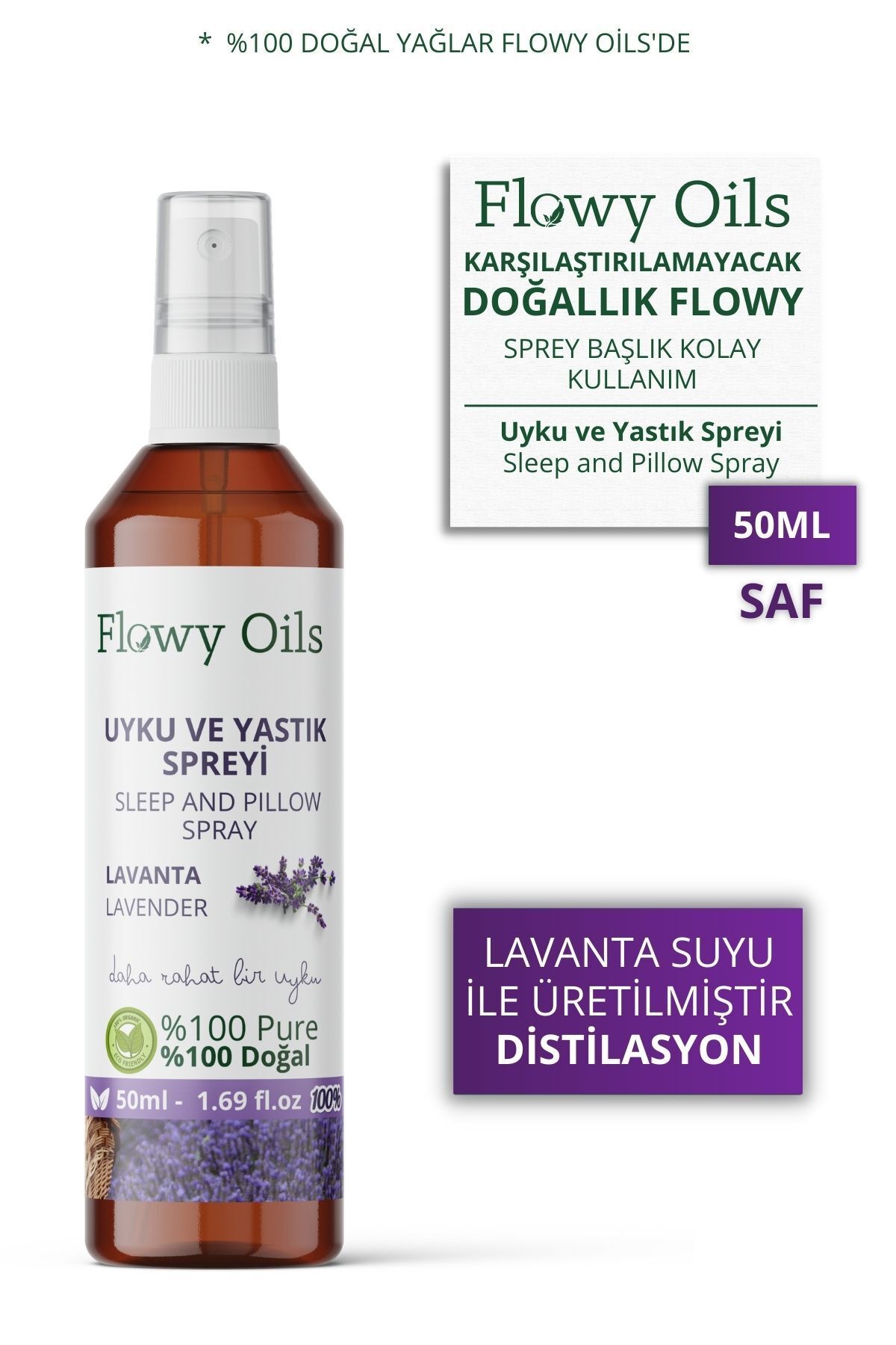 Flowy Oils Lavanta Doğal Lavanta Uyku Ve Yastık Spreyi Lavender Sleep And Pıllow Spray 50 ml
