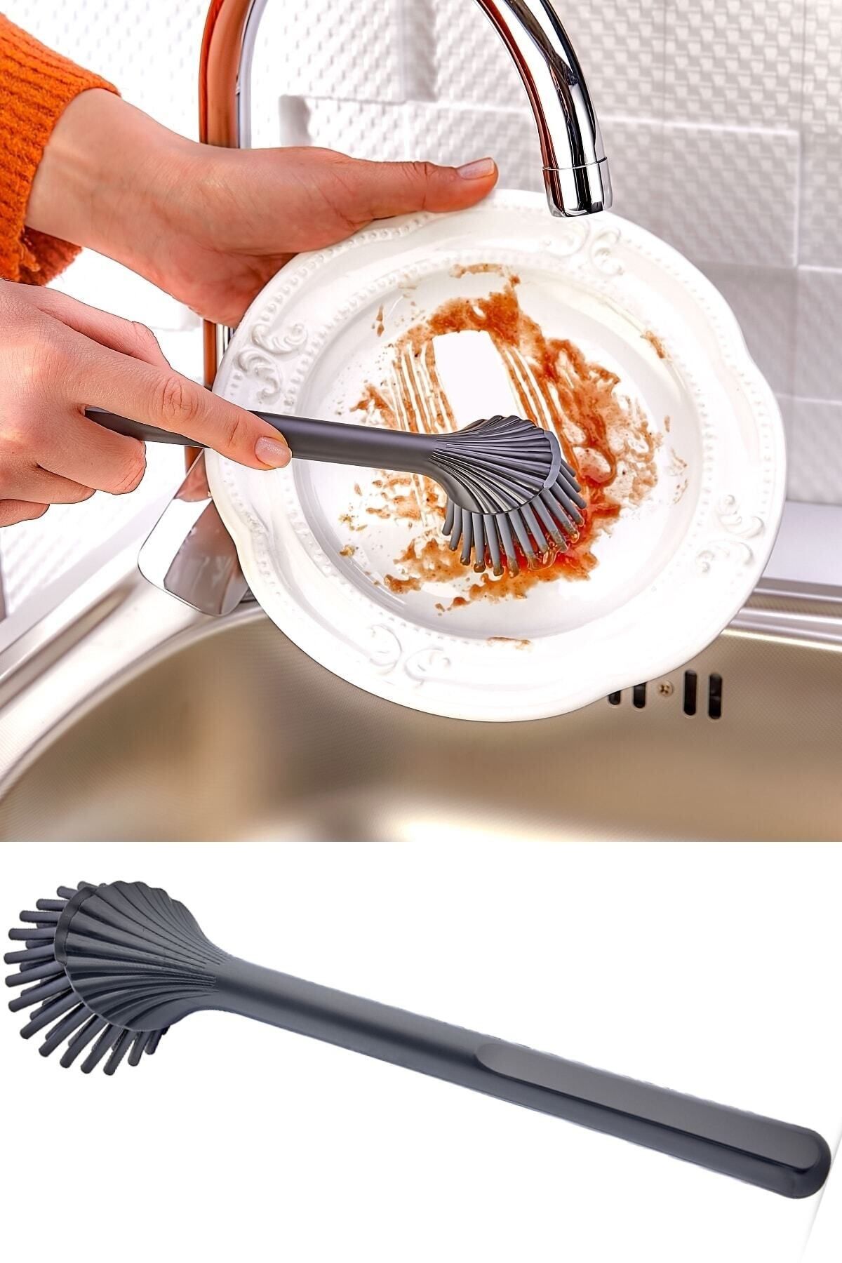 VİGENTİNO Silikon Başlıklı Bulaşık Yıkama Ve Lavabo Temizleme Mutfak Tezgah Fırçası