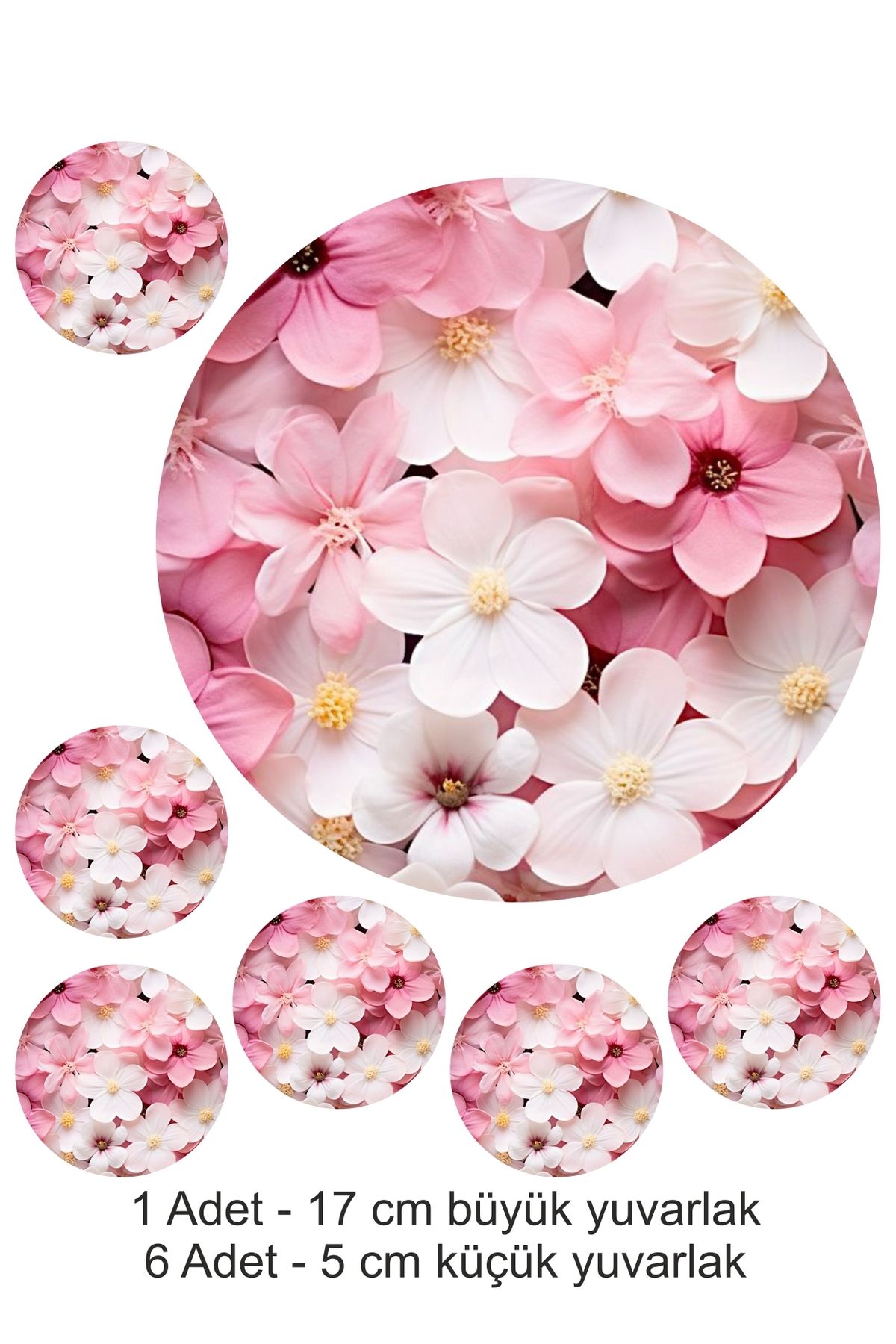 Atölye7Tasarım Pembe Çiçekler Pink - 7 Adet A4 Yenilebilir Süsü Pasta Kurabiye Şeker Hamuru Kağıt Baskısı