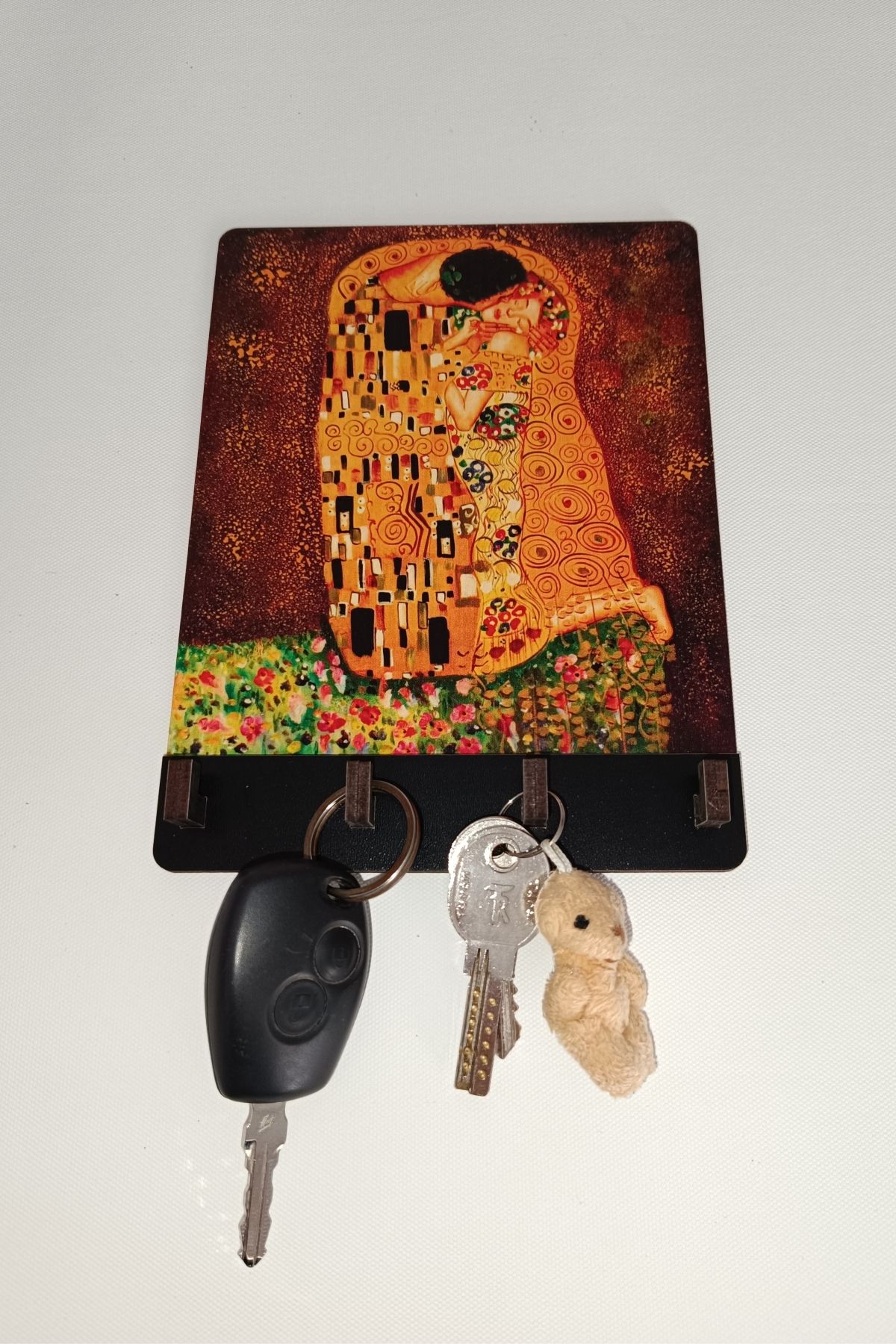 AS TİCARET Ahşap Anahtar Askısı Anahtarlık Key Holder Gustav Klimt The Kiss Öpücük