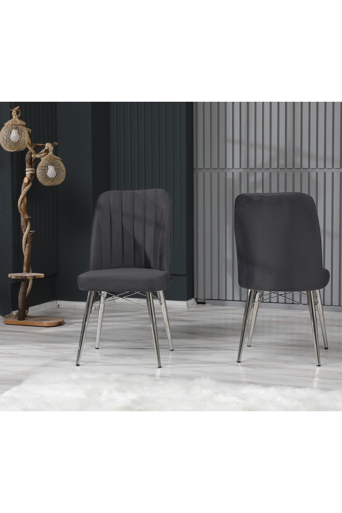 EZU Salon Mutfak Sandalyeleri Seher Antrasit Silver Ayaklı Sandalye