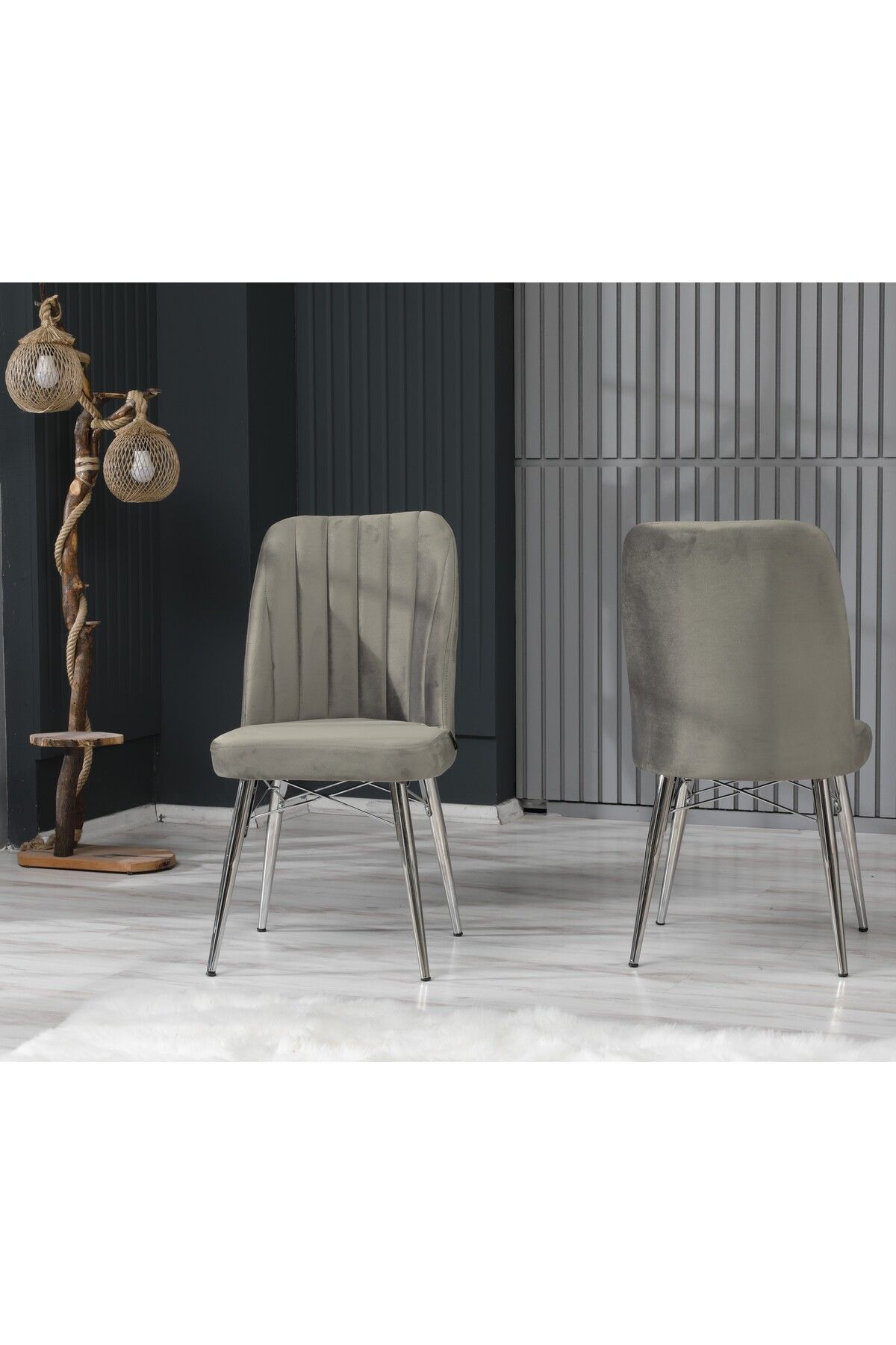 EZU Salon Mutfak Sandalyeleri Seher Gri Silver Ayaklı Sandalye