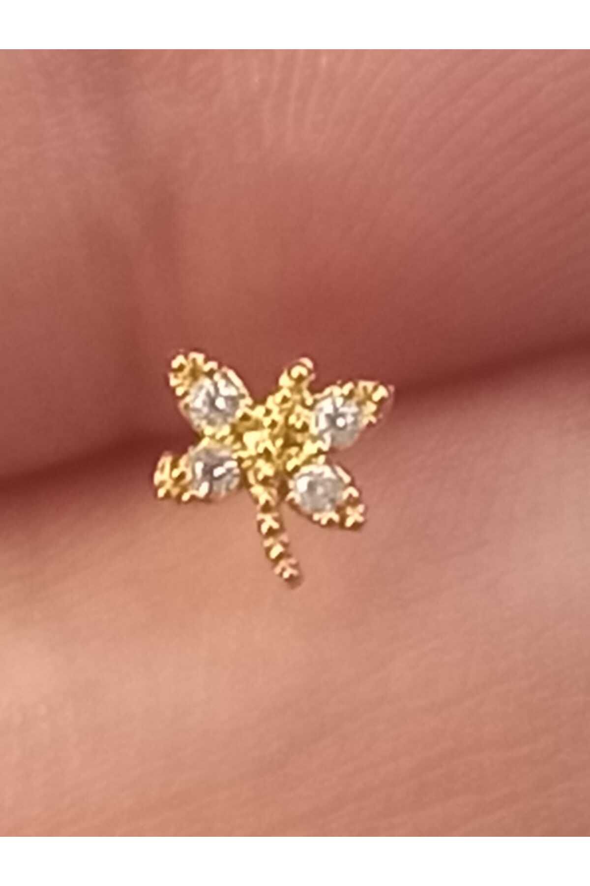 Begonia Accessories 925 Ayar Gümüş Zirkon Taşlı Gold Yusufçuk Hızma Piercing