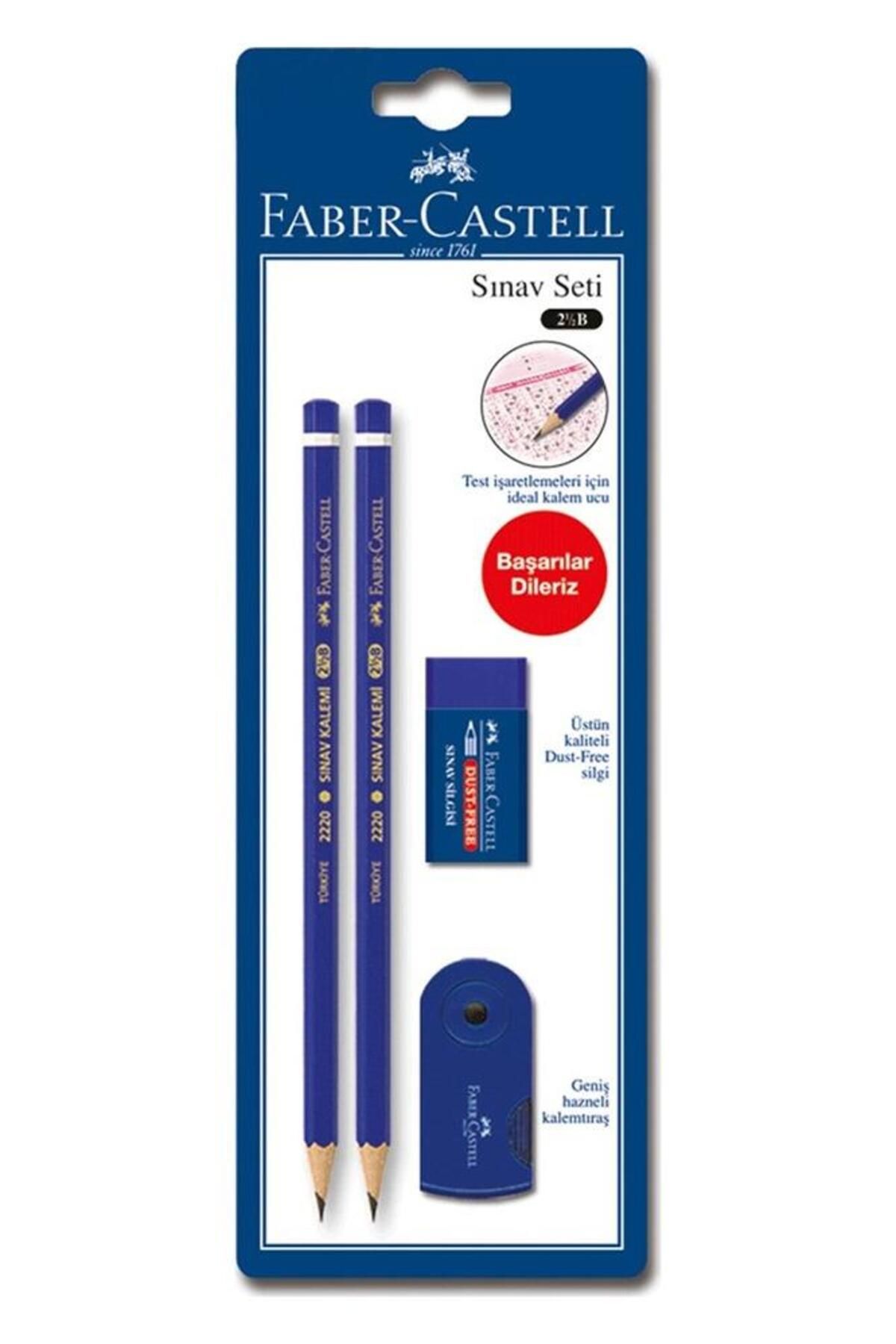 Faber Castell Sınav Kalemi Seti 1 Paket 2 Adet Yumuşak Uçlu Kurşun Kalem 2,5 B 1 Adet Kalemtraş ve 1 Adet Sınav Si