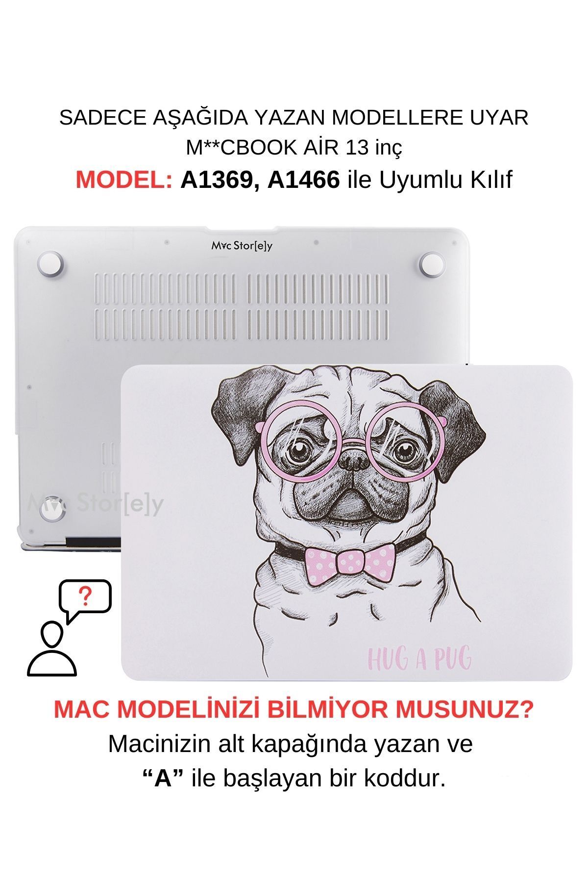 Mcstorey Macbook Air Kılıf 13 Inç Dog02nl (ESKİ USB'Lİ MODEL 2010-2017) A1369 A1466 Ile Uyumlu