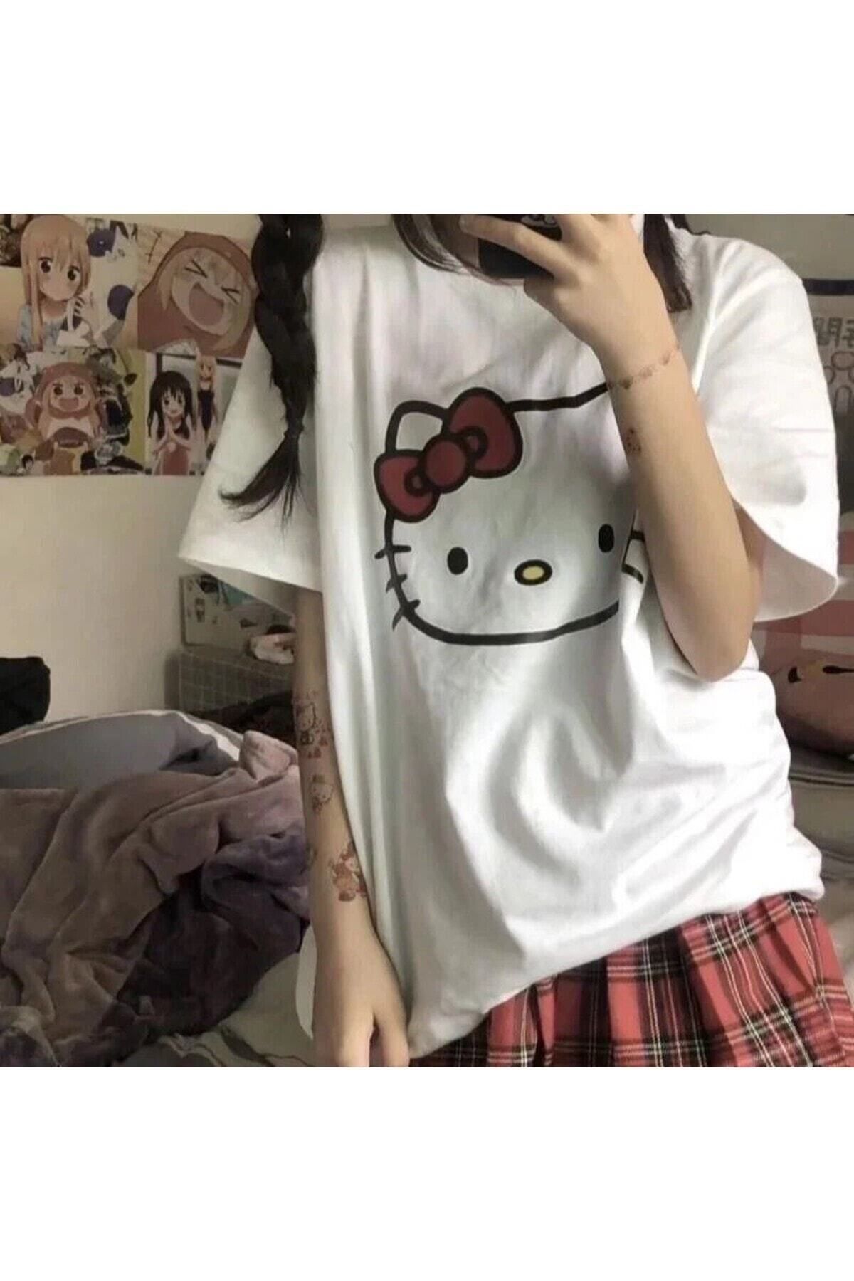 Adrift Hello Kitty Ön Ve Sırt Baskılı Beyaz Tshirt Arsbeyazhelloktty