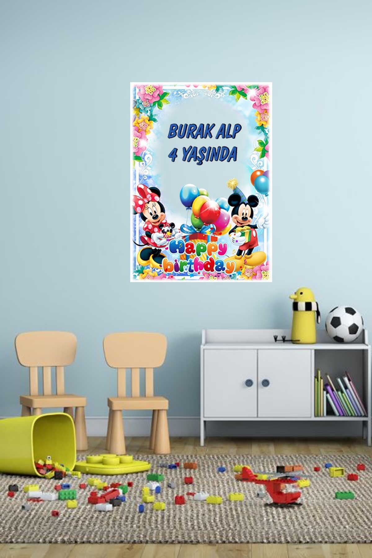 Kt Grup Doğum Günü ve Kapı Afişleri İsme Özel Mickey Mouse Temalı Sticker