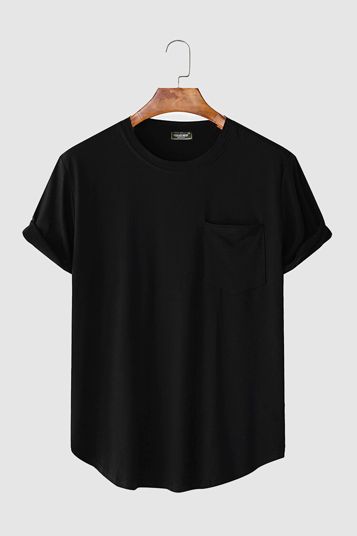 VEAVEN Erkek Yuvarlak Yaka Oval Kesim Cepli Basic T-shirt Stk306-0000001-1-5 Siyah
