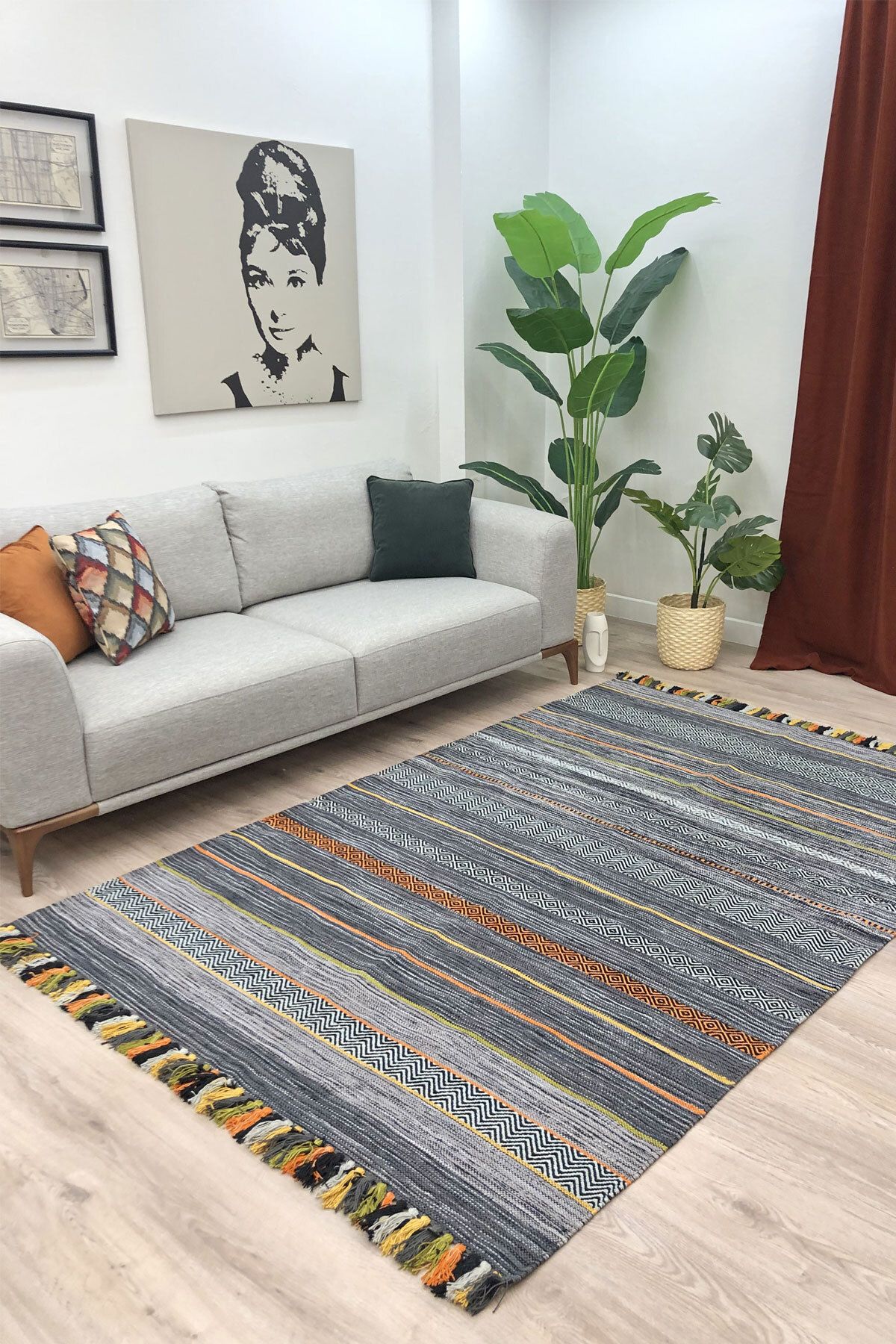 My Home Halı Trb-02 Iskandinav Pamuk Kilim El Dokuma Koyu Gri