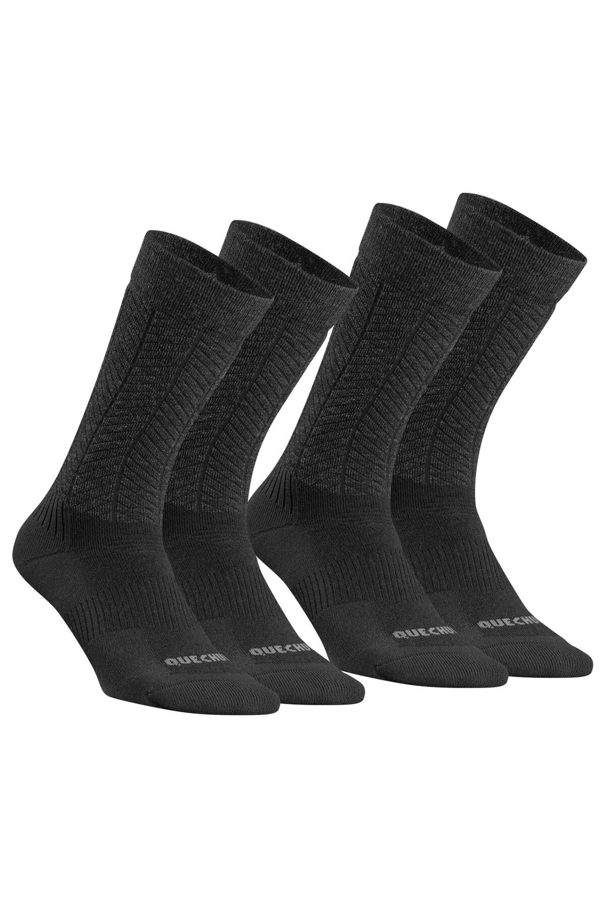 Decathlon QUECHUA Yetişkin Uzun / Termal Çorap - Çok Sıcak Tutan Merinos Yün Çorap - Siyah - 2 Çift - SH500