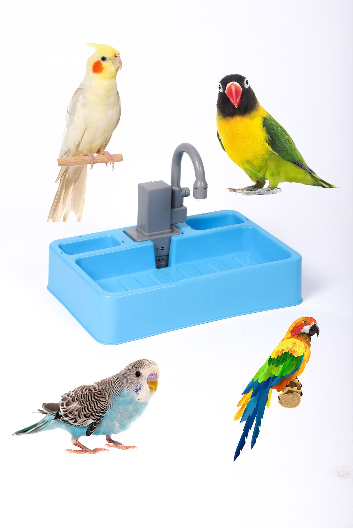 MOD10 Pilli Çeşmeli Kuş Banyosu Mavi