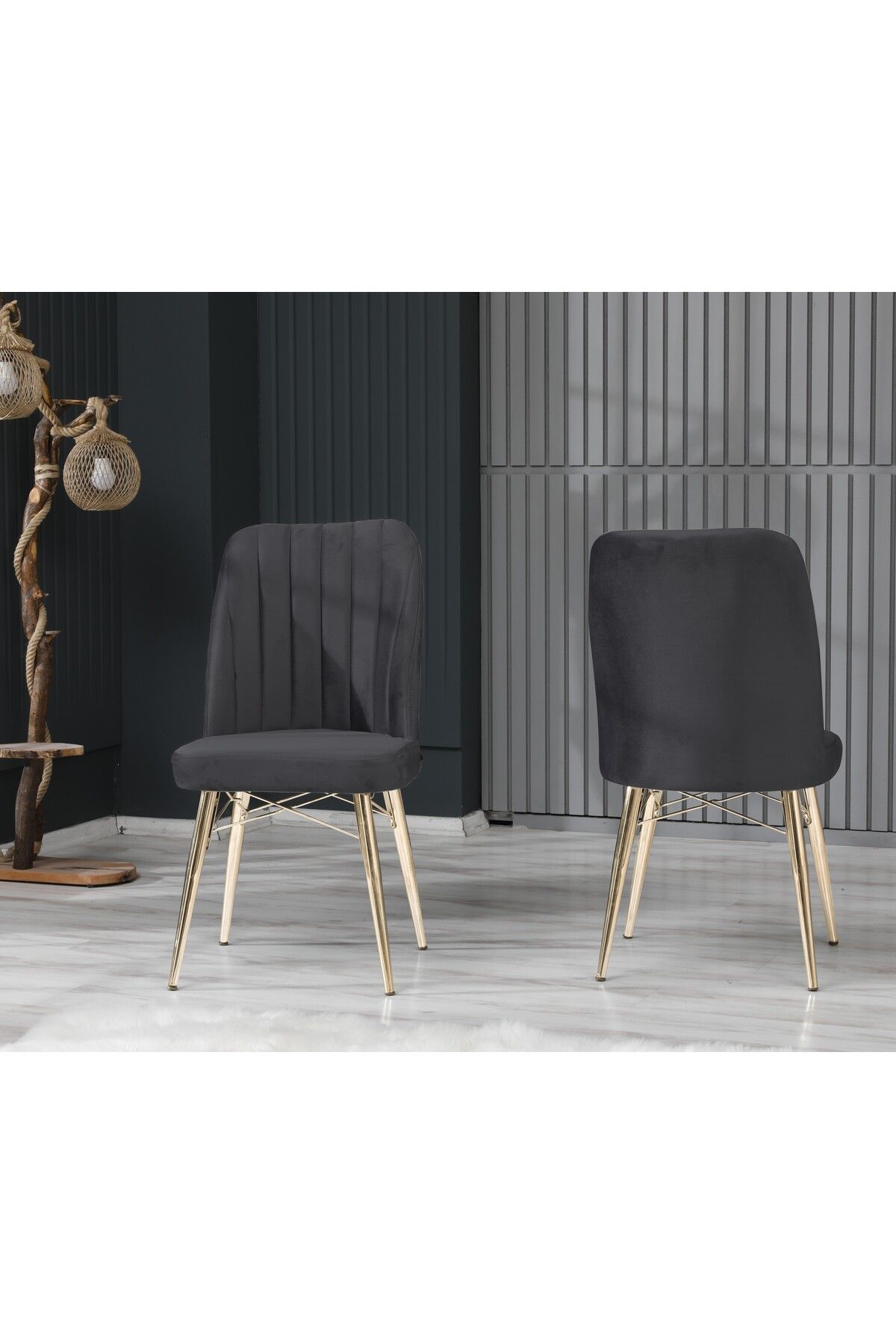EZU Salon Mutfak Sandalyeleri Seher Antrasit Gold Ayaklı Sandalye