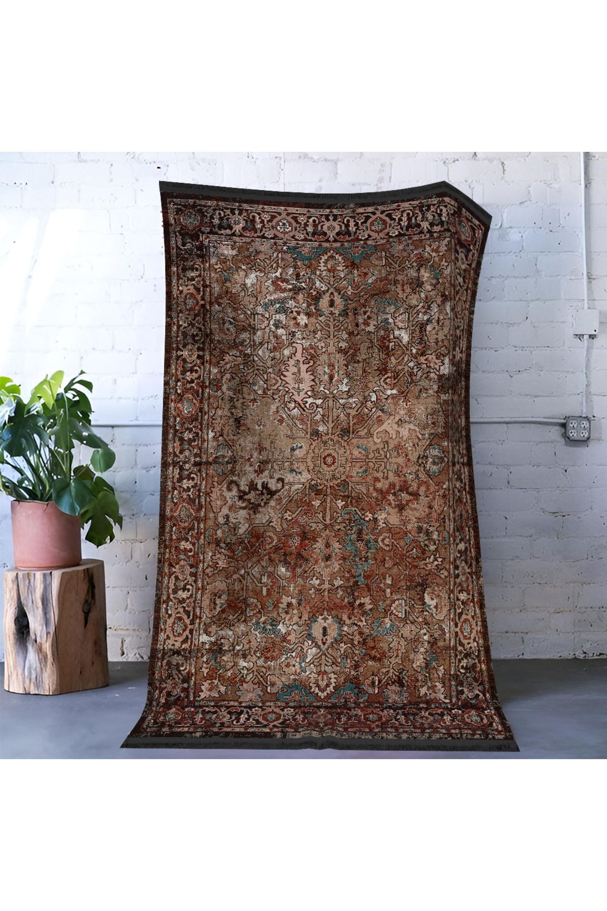 Rugs Modern Halı Mira Bej Ton Koyu Tema Çok Renkli Geleneksel Motif Etnik Desenli Vintage Dekoratif Halı Mira 1587