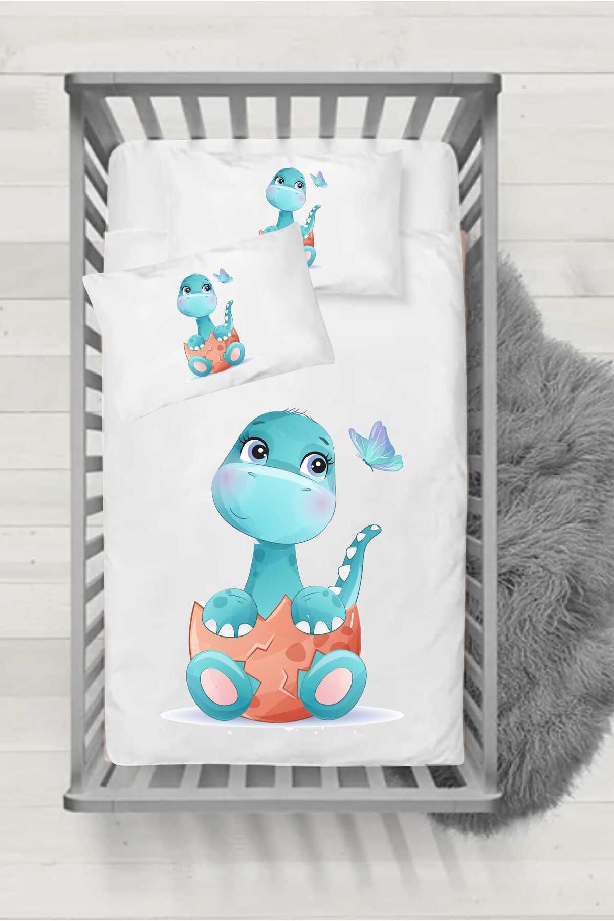 Genel Markalar LV Özel Silikon Yorganlı Bebek Uyku Seti - Mavili Dinozorcuk