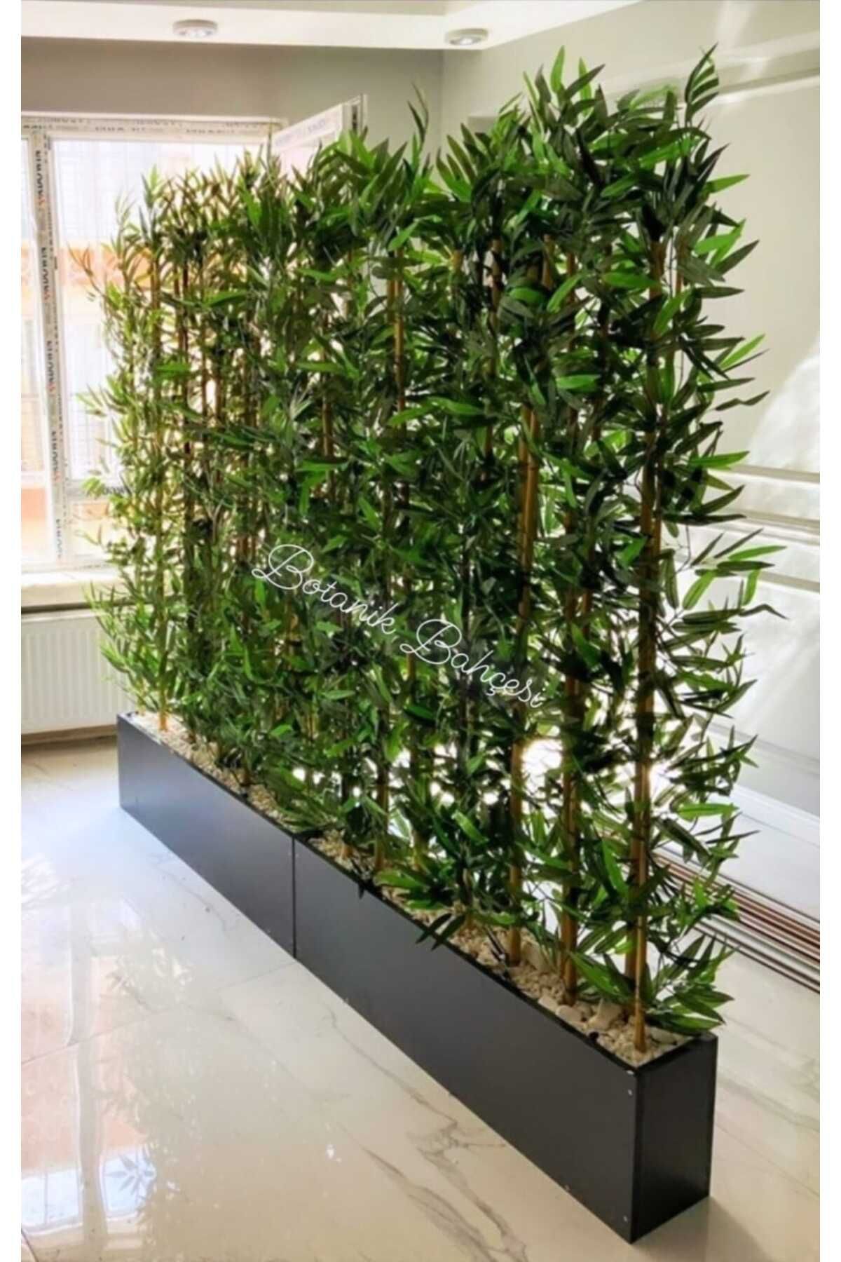 BotanikBahçem Yapay Bambu Ağacı 2 Metre Boyundadır .2 Adet Set Halinde Ahşap Antrasit Gri Saksıda Bamboo