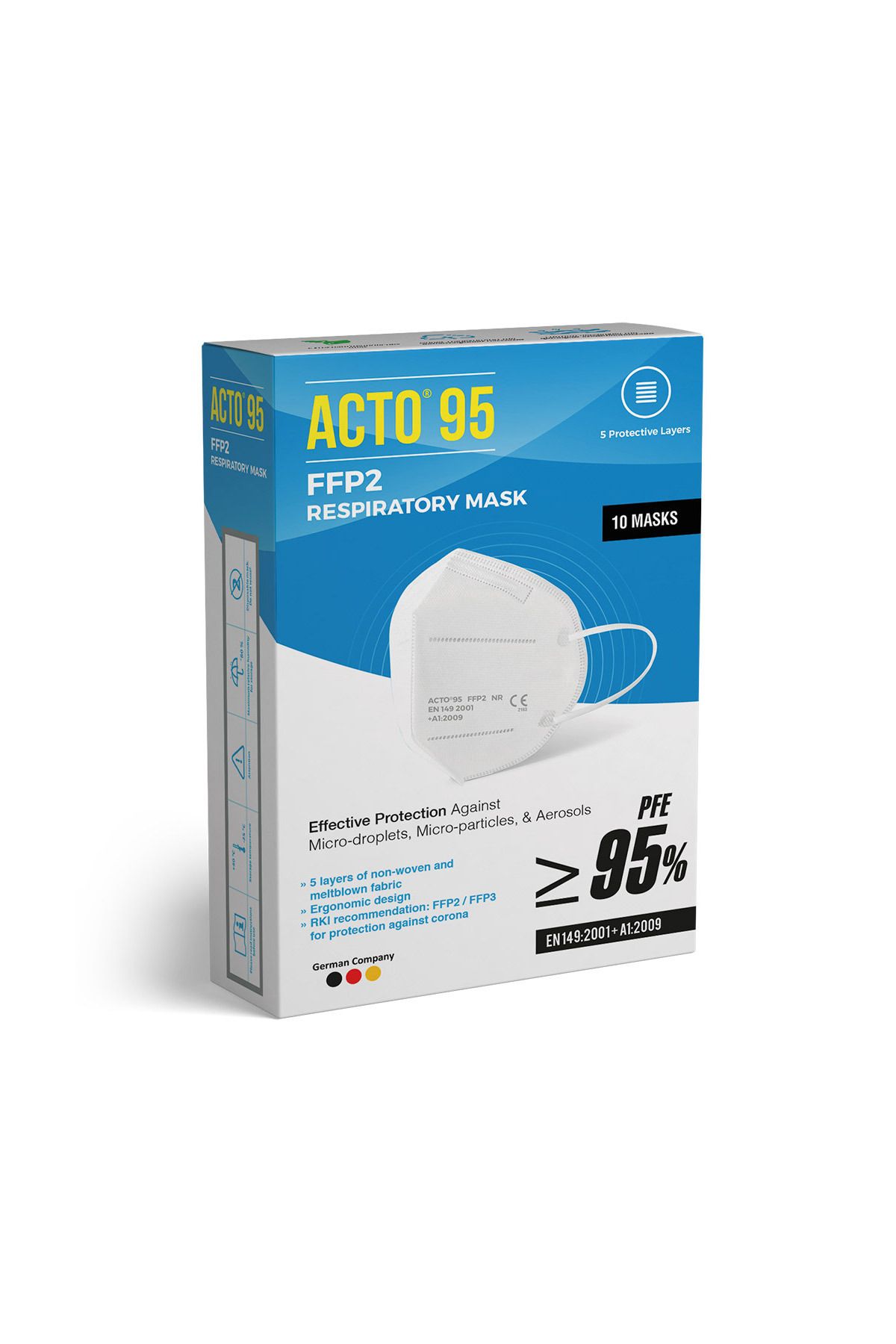 Acto ® 95 Ffp2 Maske 10 Adet | 5 Katman Koruyucu Filtrasyon Oranı %95