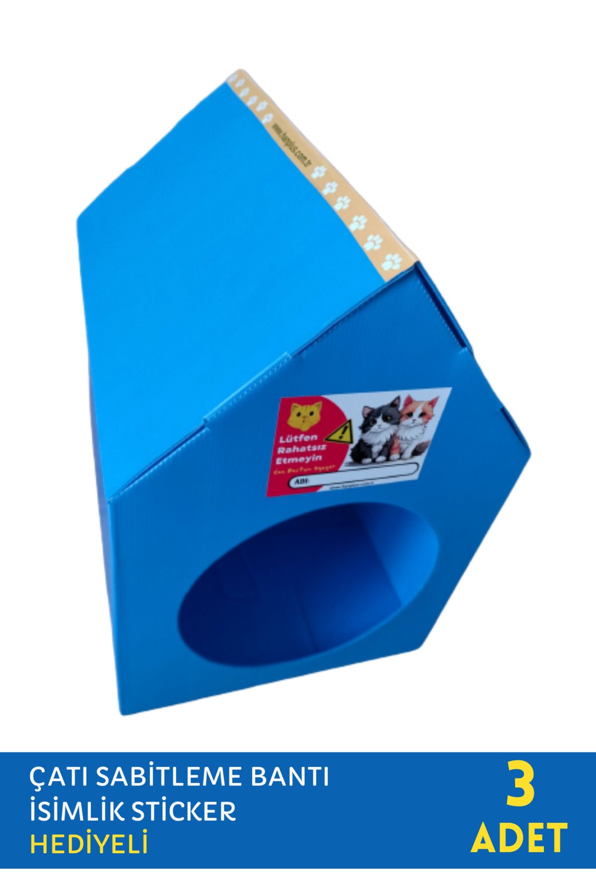 HAN PLUS Plastik Kedi Evi - Su Geçirmez (MAVİ) 3'lü - Çatı Bandı Ve Sticker Hediyeli