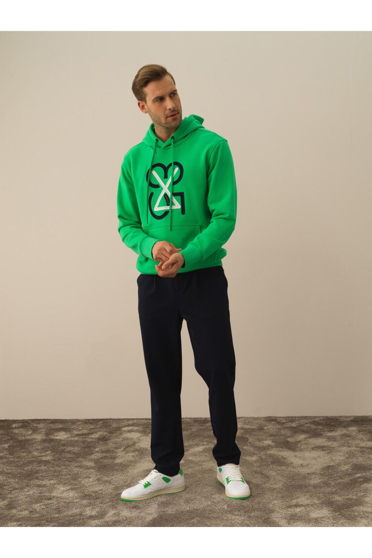 Xint Erkek Yeşil Pamuklu Kapüşonlu Regular Fit Sweatshirt