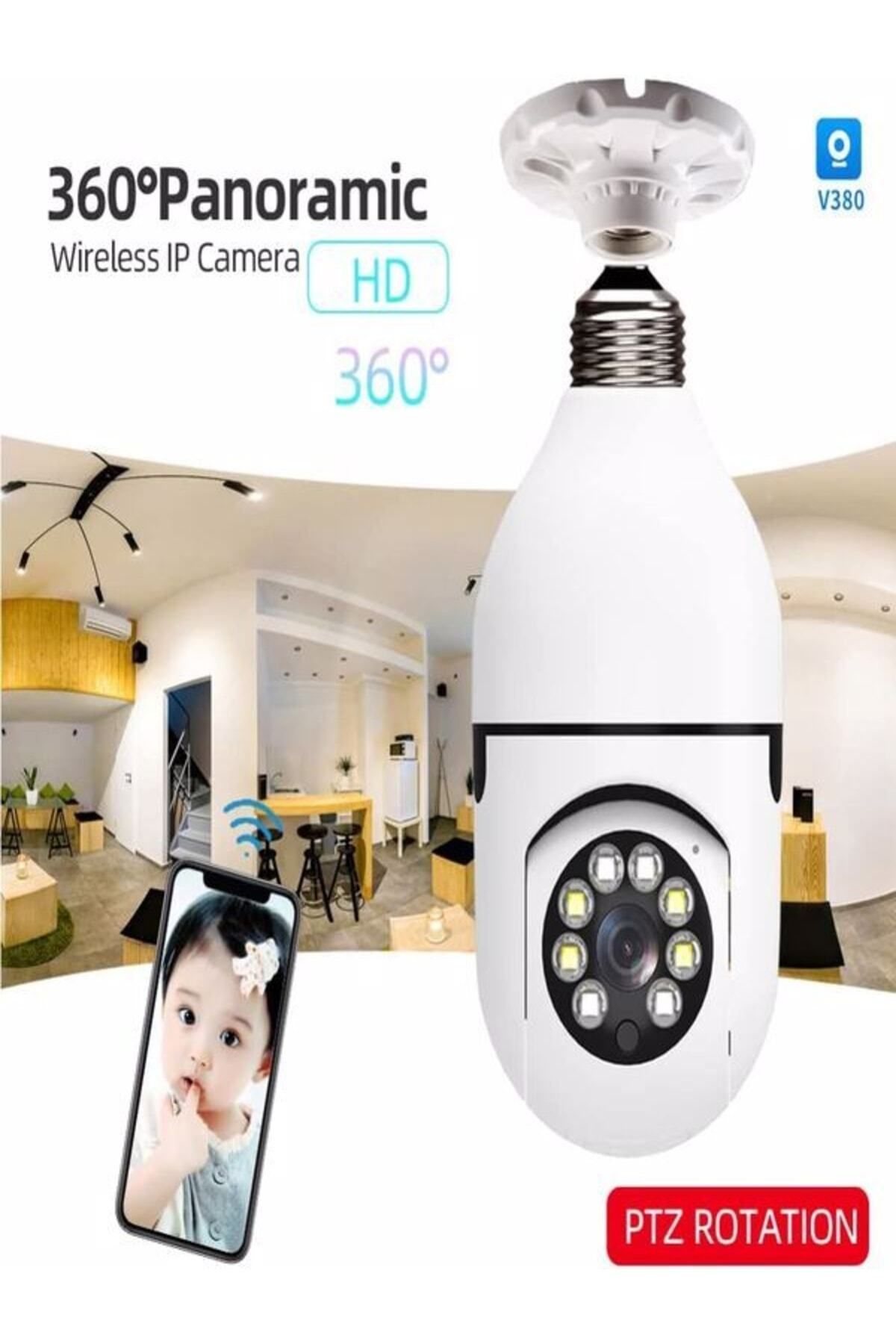 BAYINDIRELEKTRONİK 360 Ptz Ip Kamera Gece Görüş Kablosuz Bebek Güvenlik Akıllı Ampul Wifi Kamera E27 Duy Tip