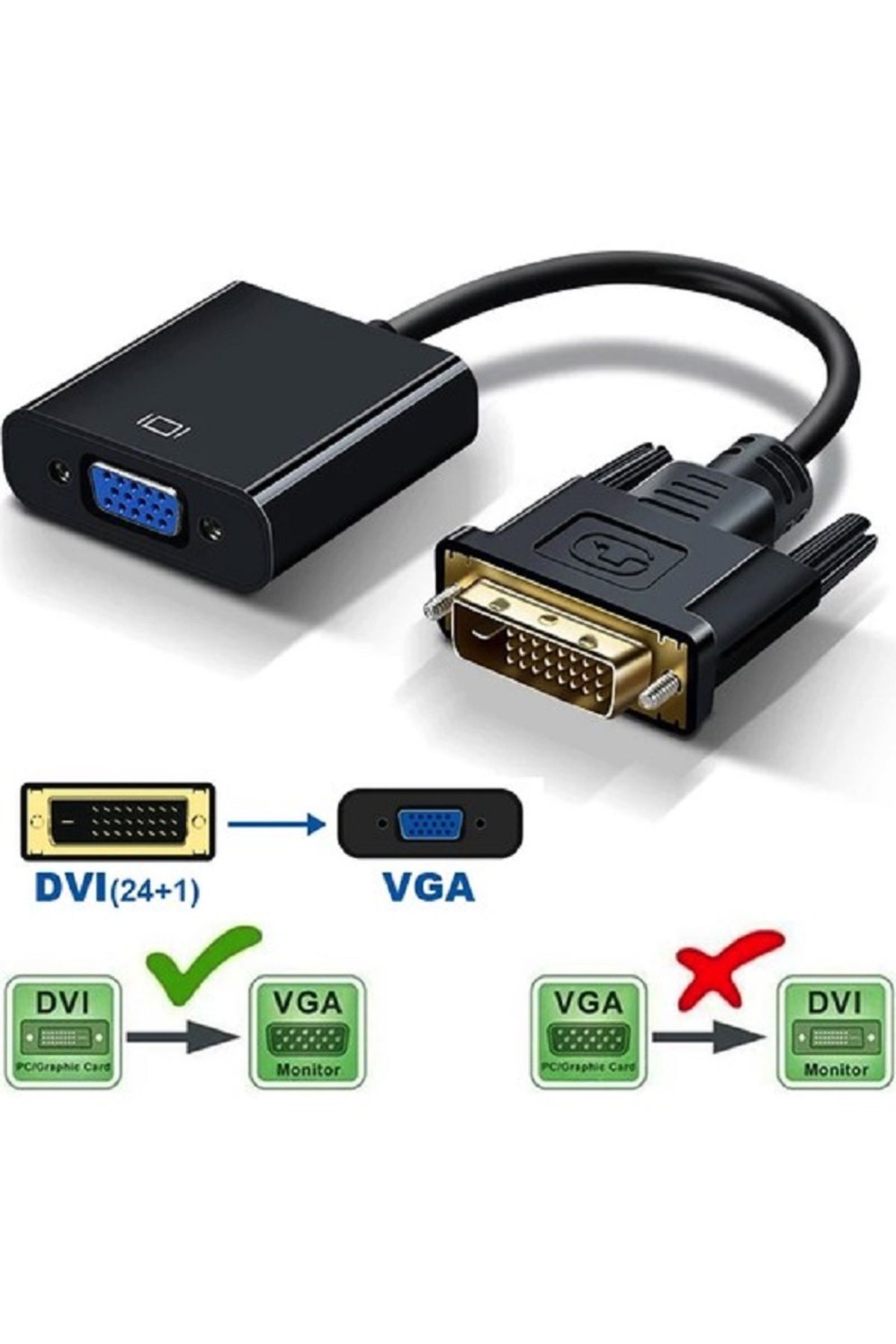 Derwell Dvı - D (24 1) To Vga Aktif Dönüştürücü Kablo (DVI-D ERKEK - VGA DİŞİ) Dvı In Vga Out Dvı Vga