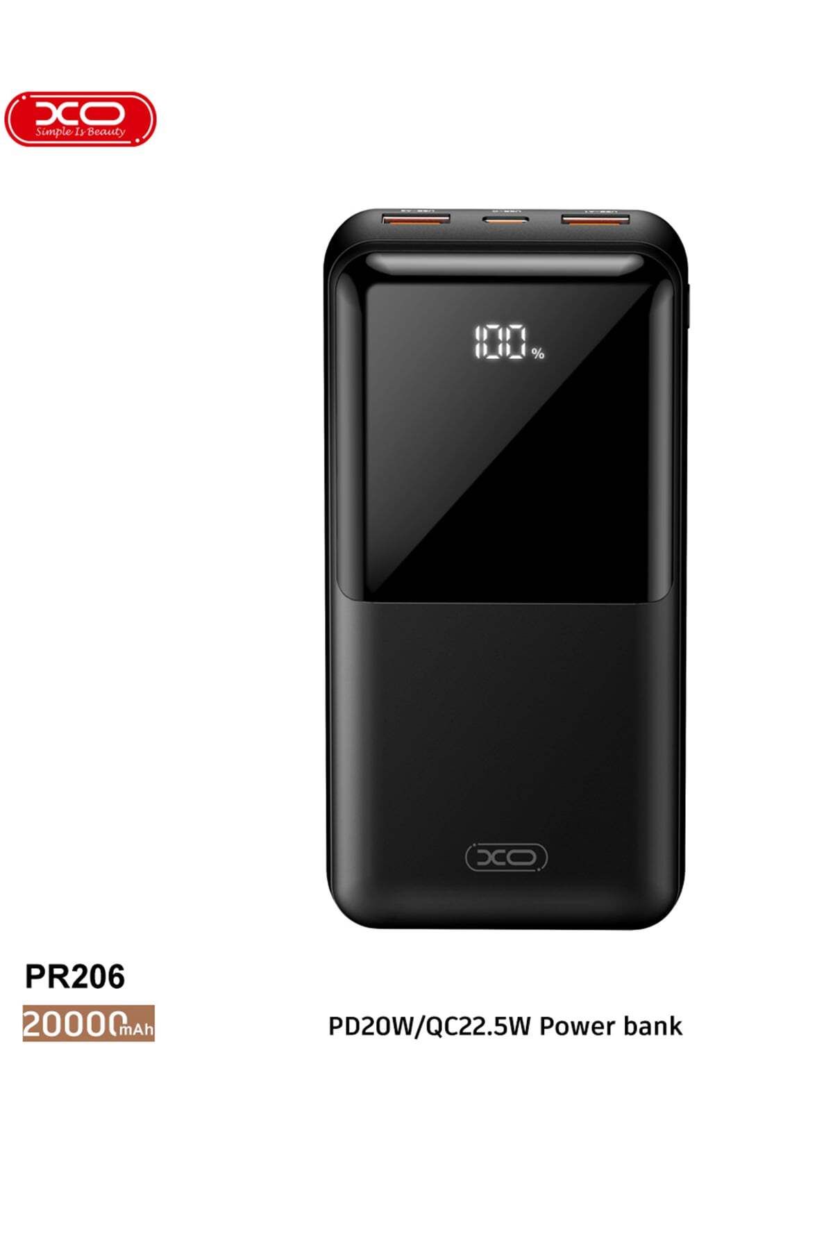 Xo -PR206 Siyah20.000 mAh Dijital Göstergeli 20W Taşınabilir Şarj Aleti Powerbank