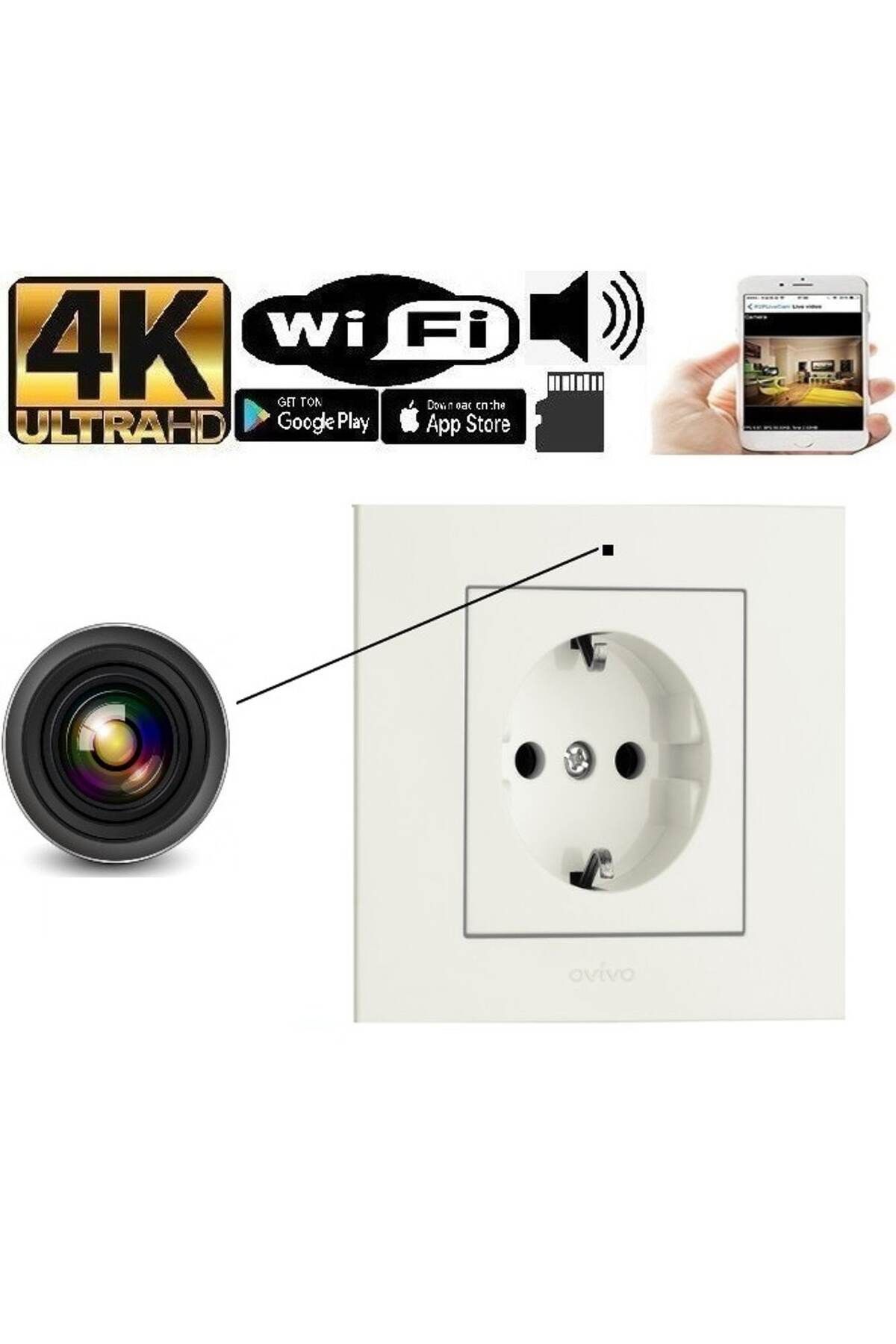 kamera online 4k Wifi Gizli Duvar Prizi Video Kamera 7/24 Canlı Izleme Kayıt