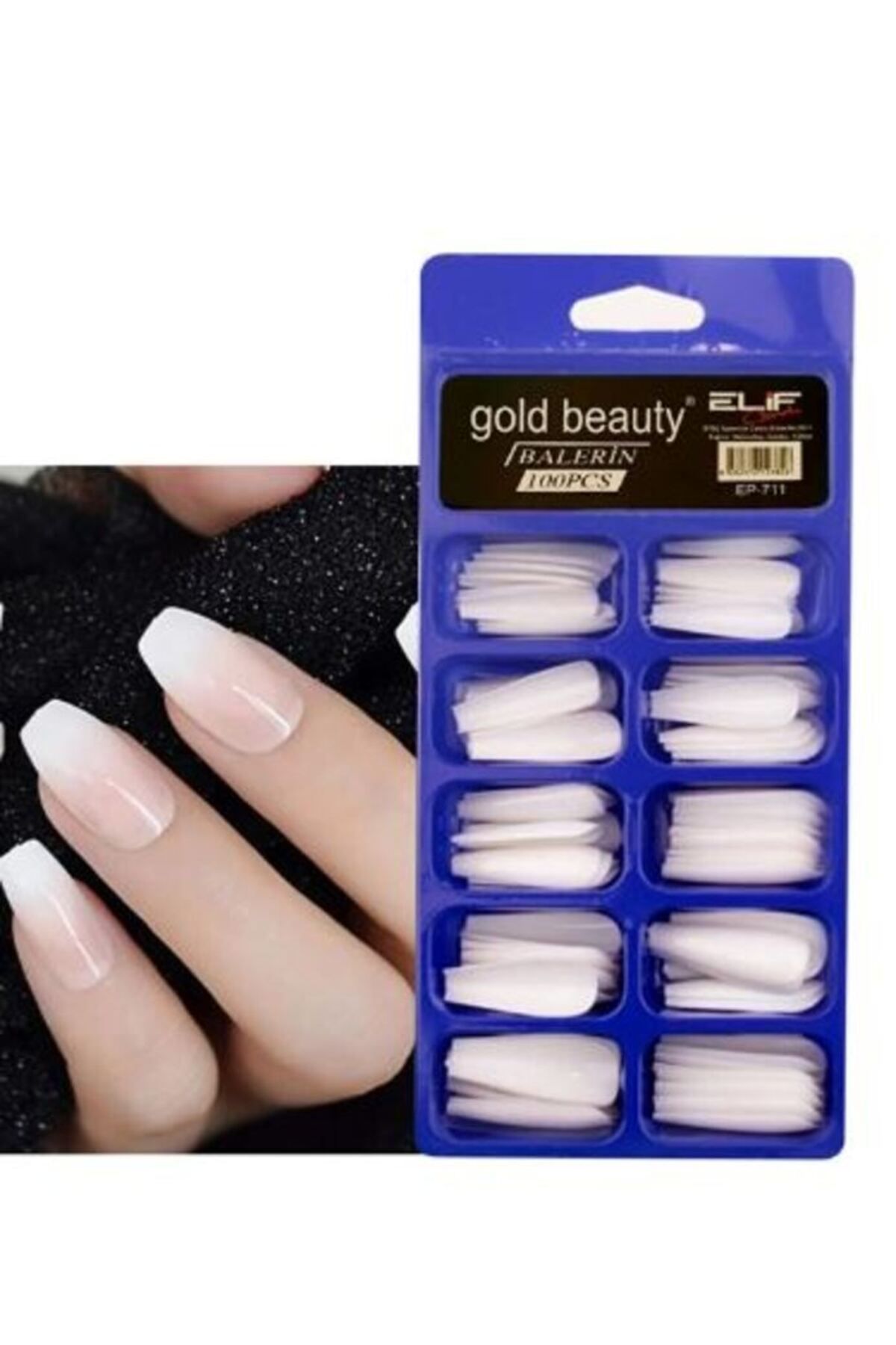 Gold Beauty Takma Tırnak Balerin 100 Adet Özel Kutulu Beyaz